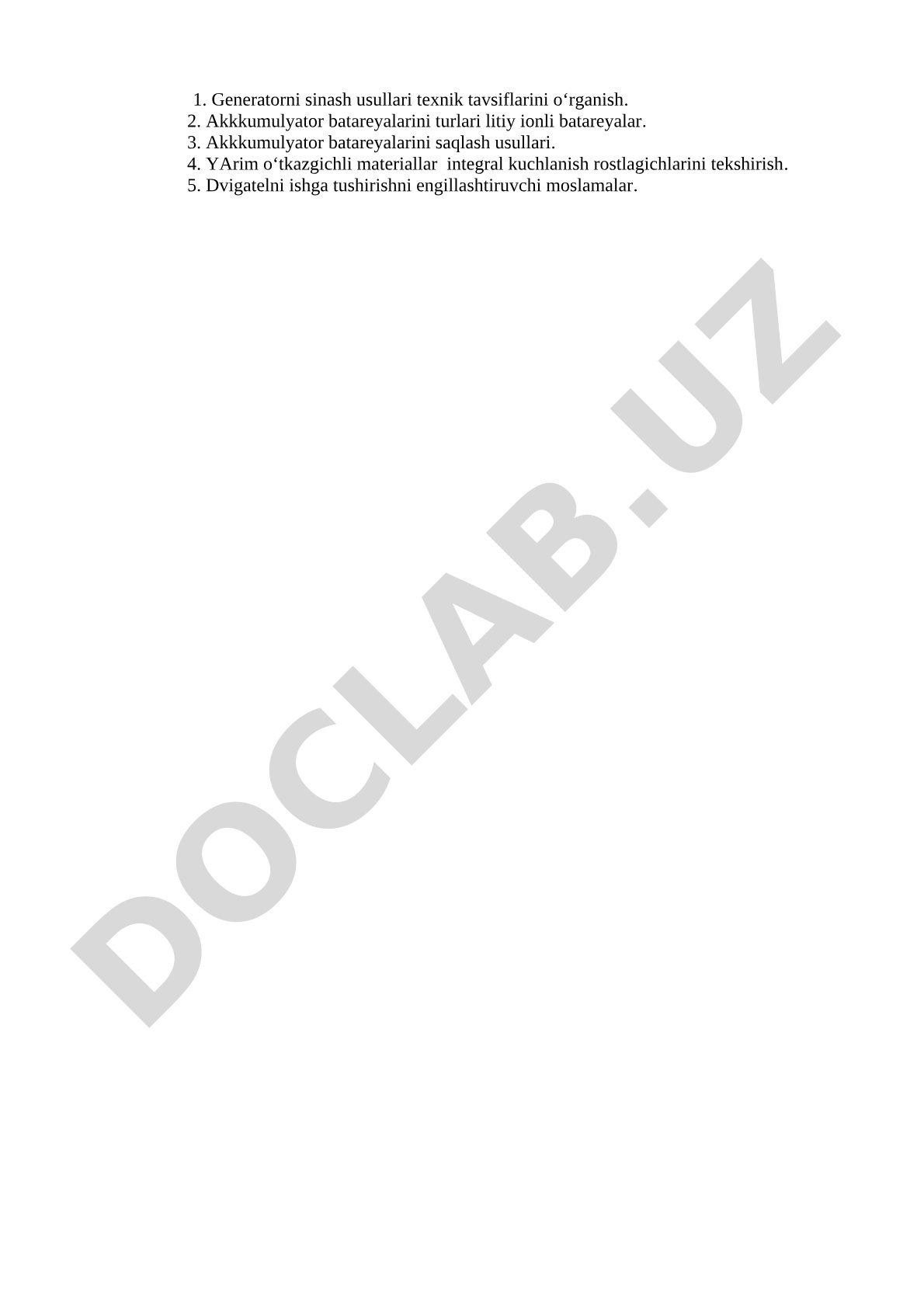 Generatorni sinash usullari texnik tavsiflarini o‘rganish