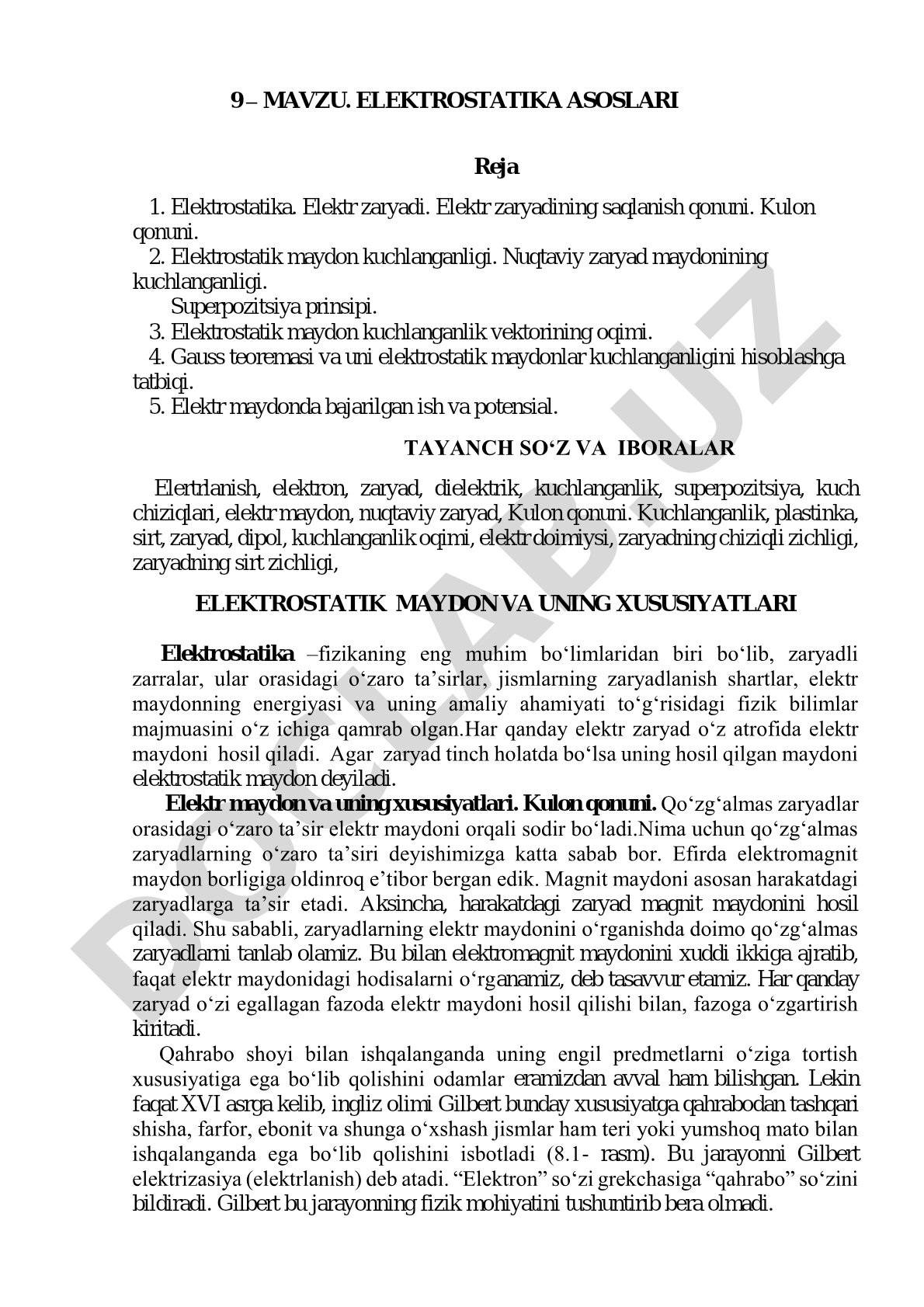 Elektrostatika asoslari