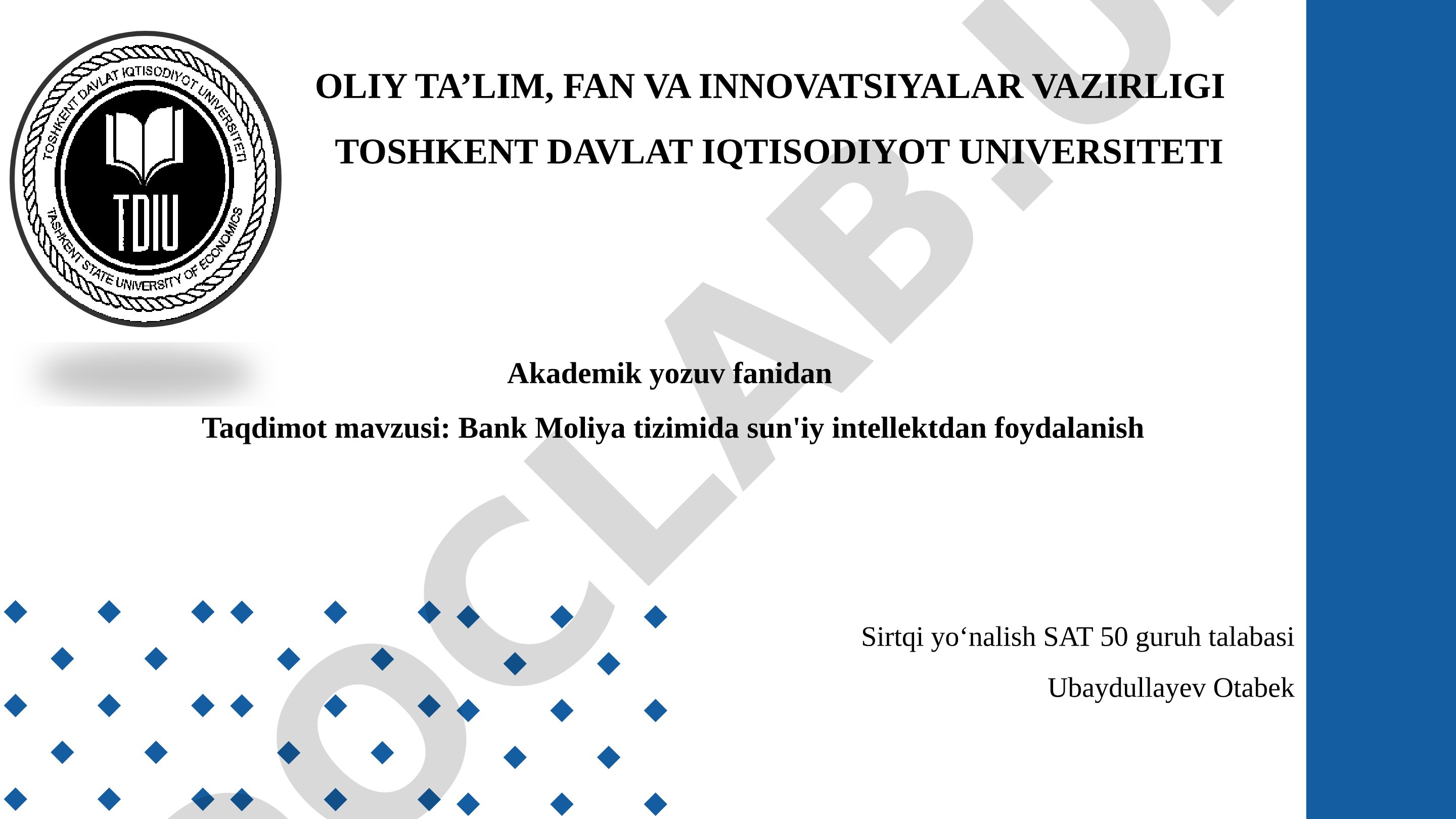 Bank Moliya tizimida sun'iy intellektdan foydalanish