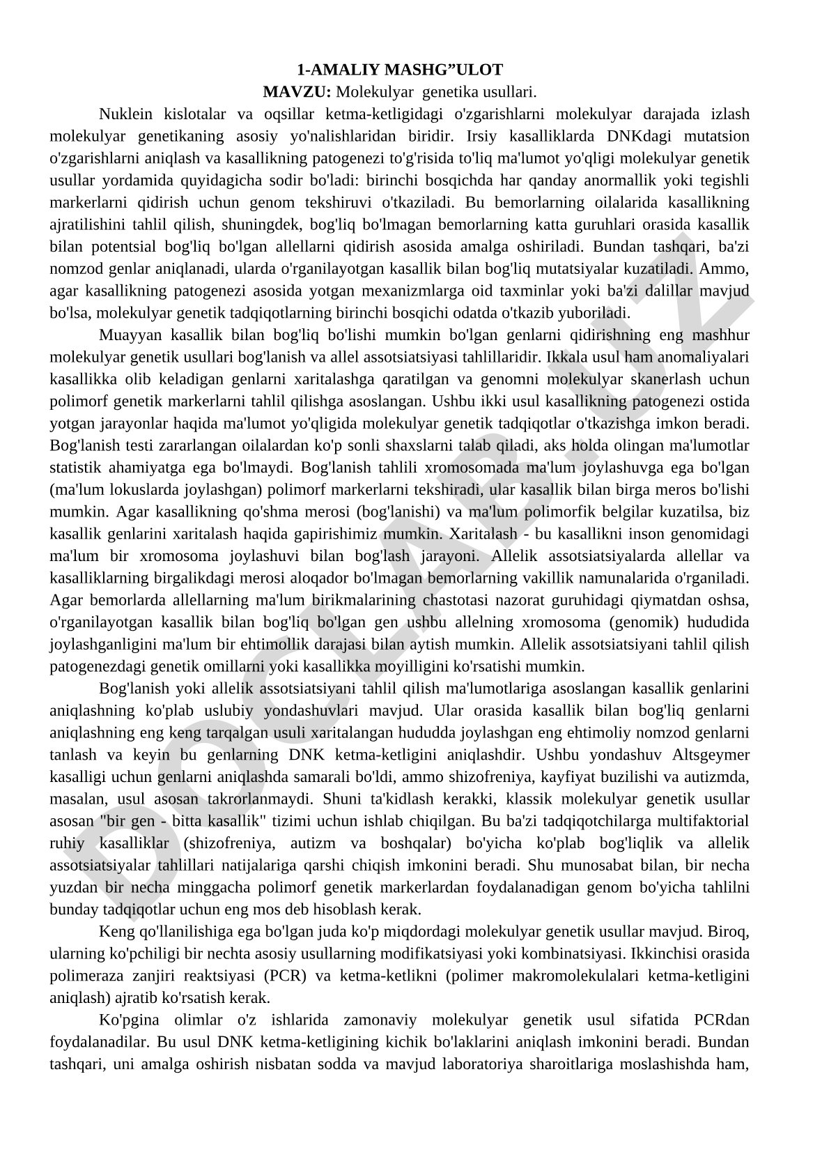 Molekulyar genetika usullari, nuklein kislotalar va oqsillar ketma-ketligidagi