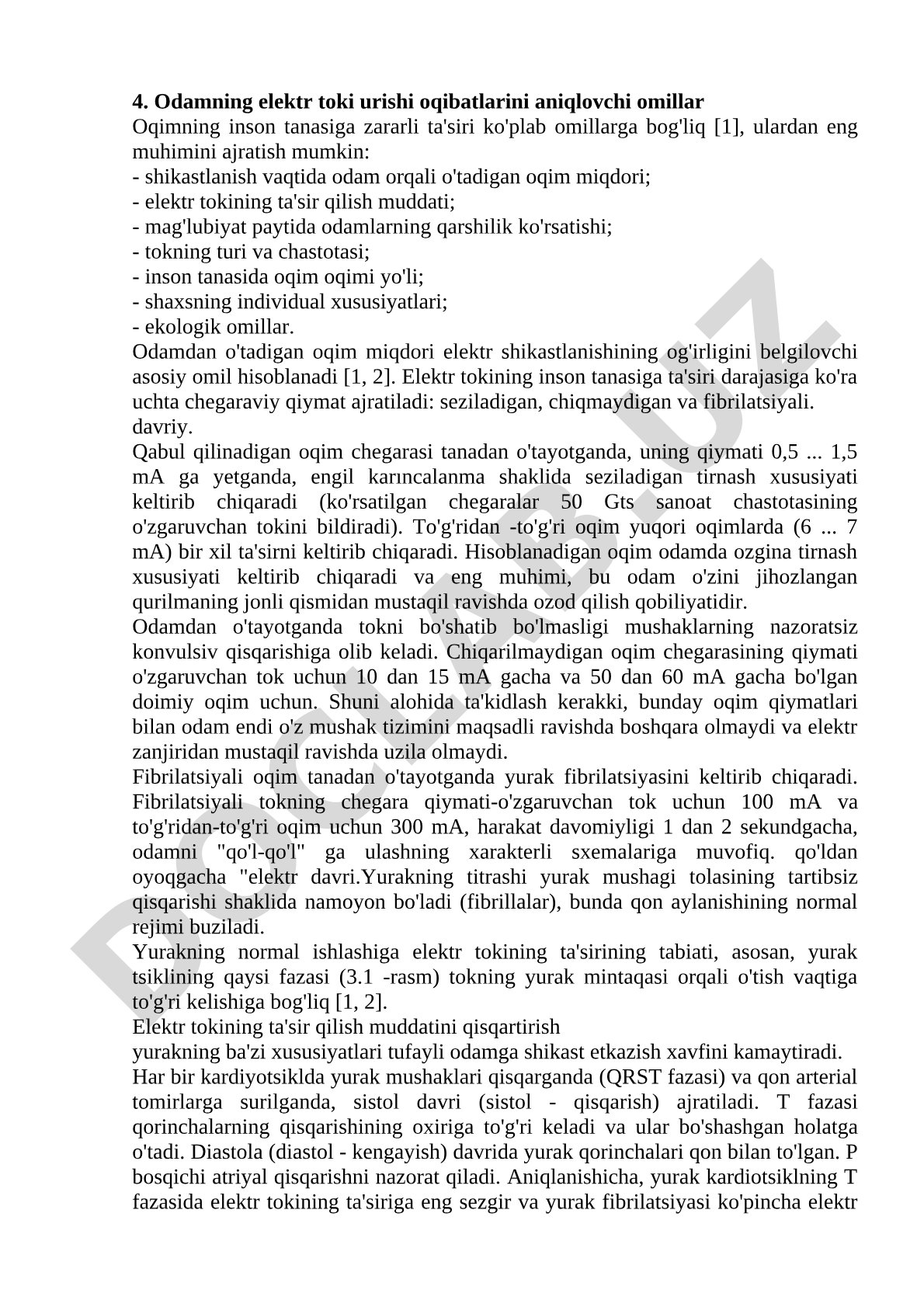Odamning elektr toki urishi oqibatlarini aniqlovchi omillar
