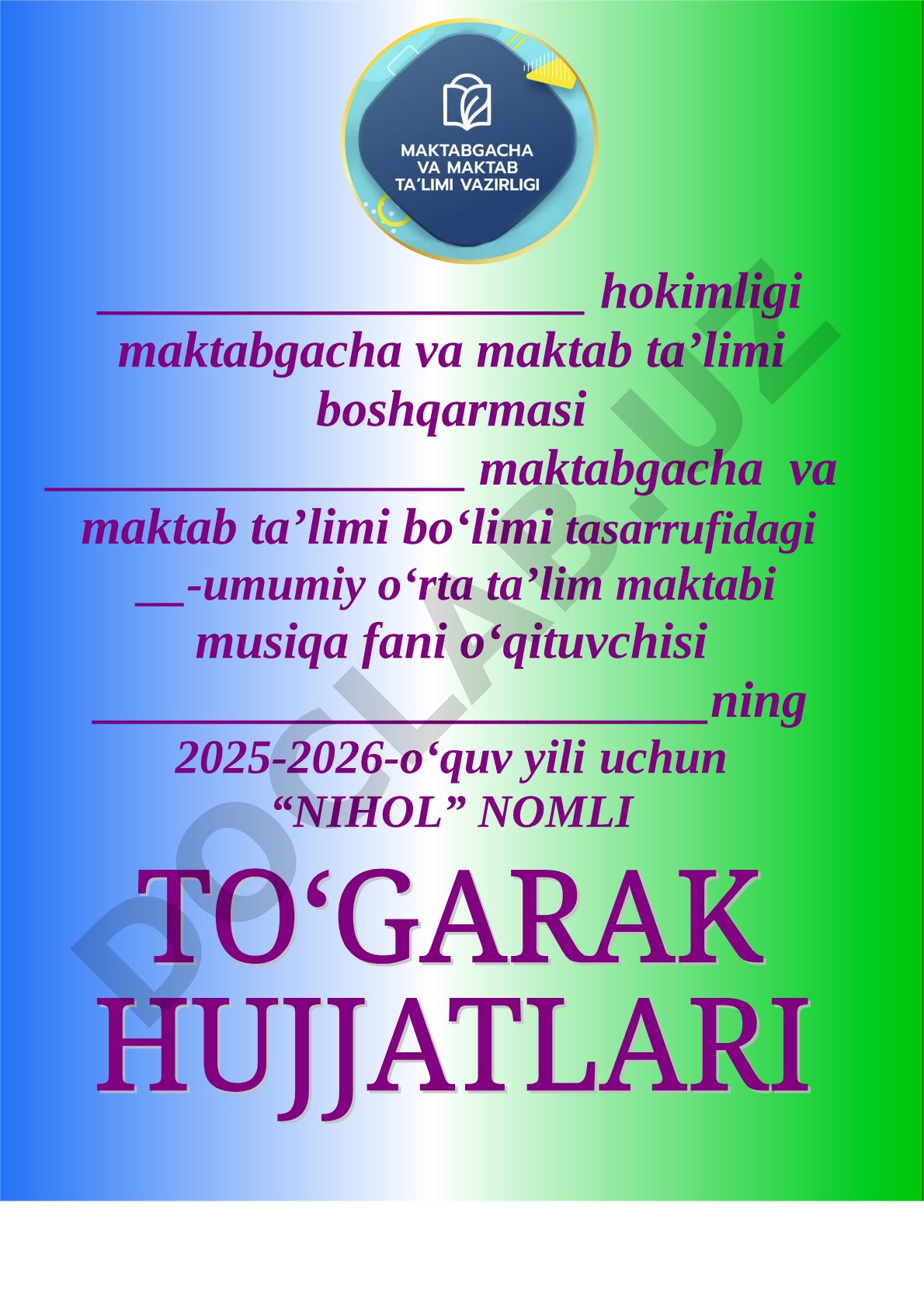 Nihol to‘garagi a'zolari va mashg‘ulotlar jadvali