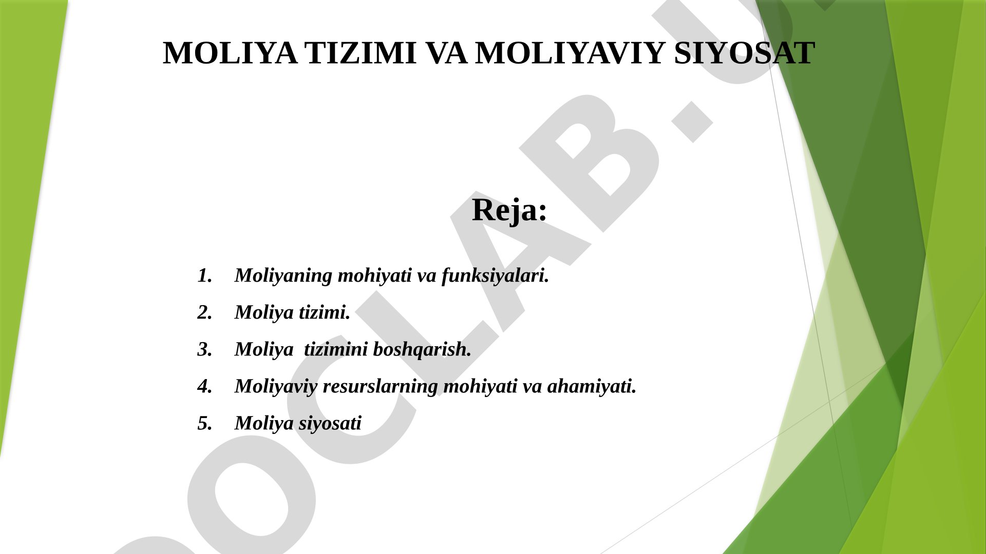 Moliya tizimi va moliyaviy siyosat