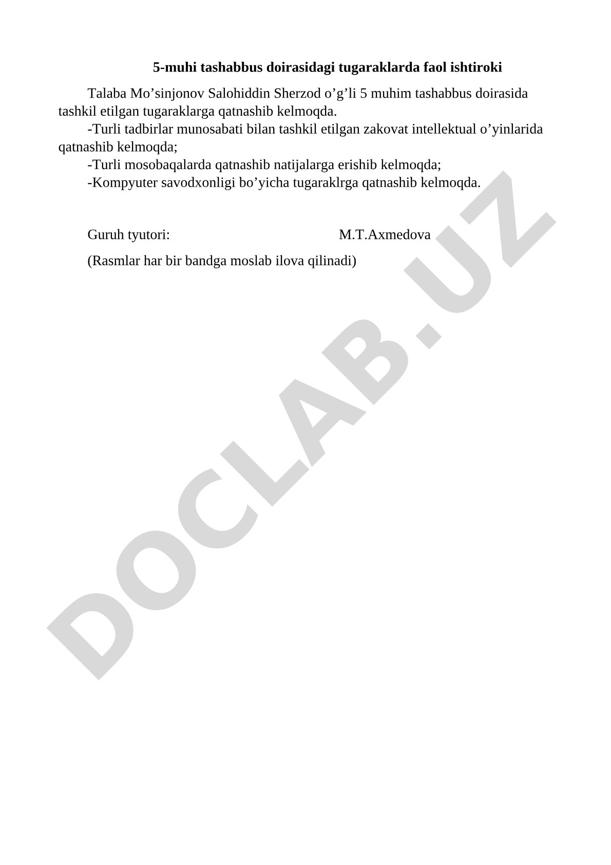 5-muhi tashabbus doirasidagi tugaraklarda faol ishtiroki