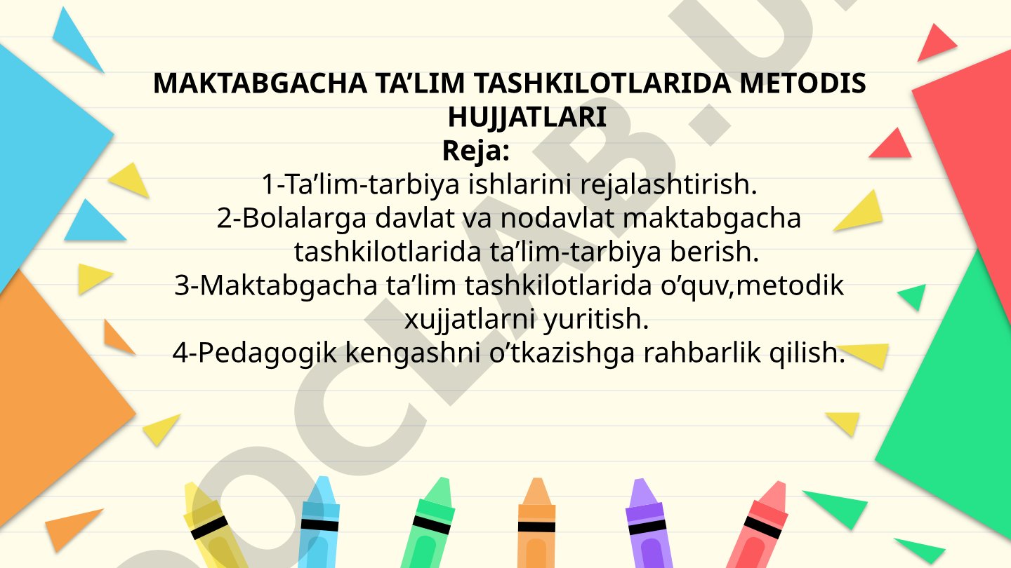Maktabgacha ta’lim tashkilotlarida metodis hujjatlari