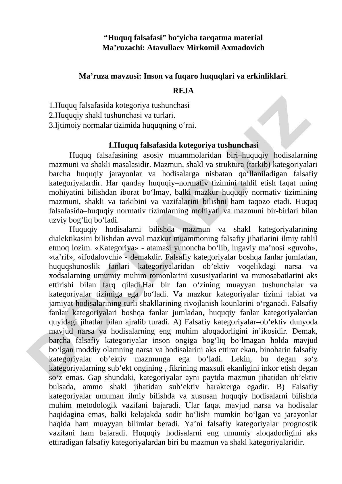 Inson va fuqaro huquqlari va erkinliklari