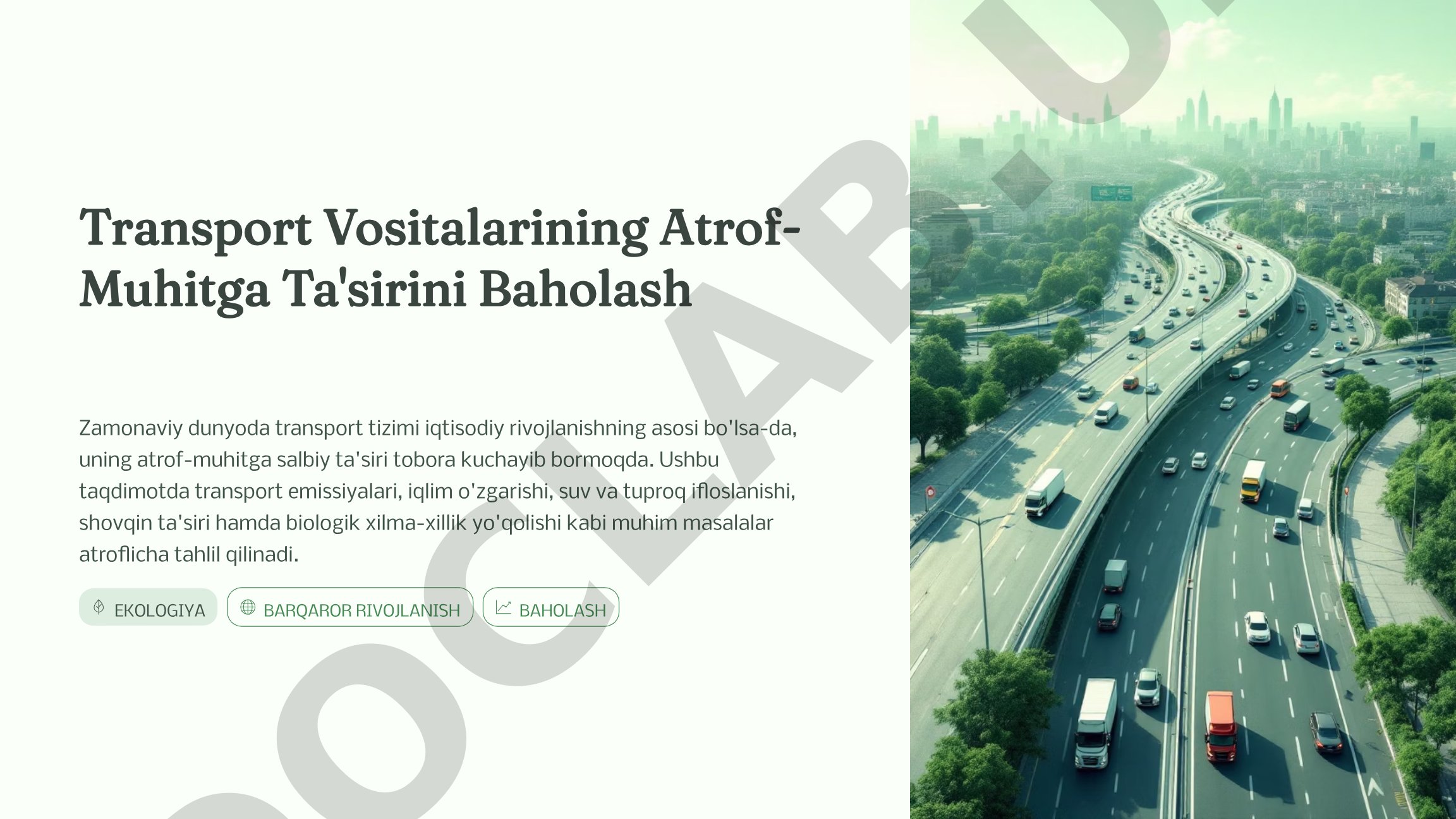 Transport Vositalarining Atrof-Muhitga Ta'sirini Baholash