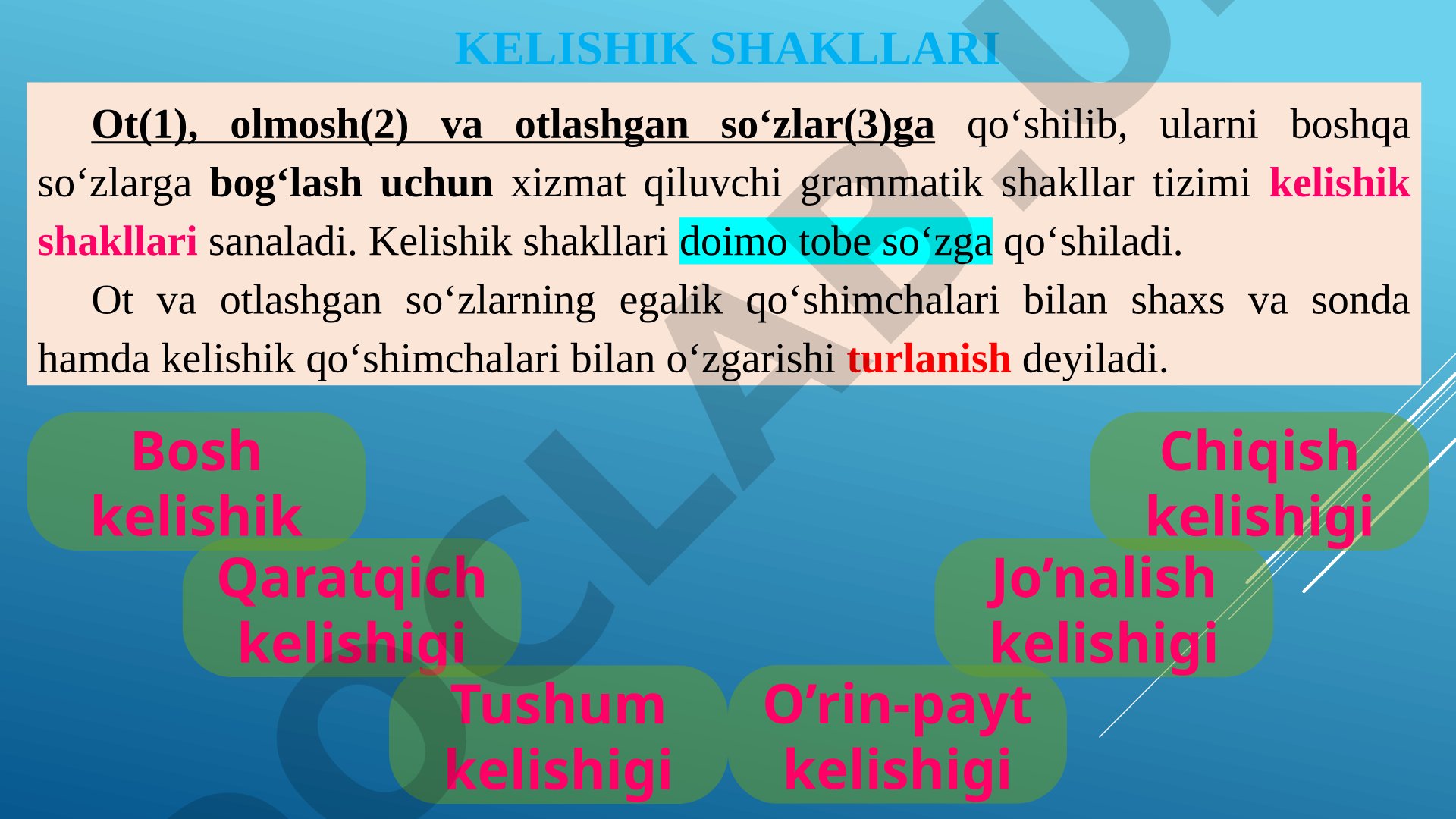 Kelishik shakllari haqida umumiy tushunchalar