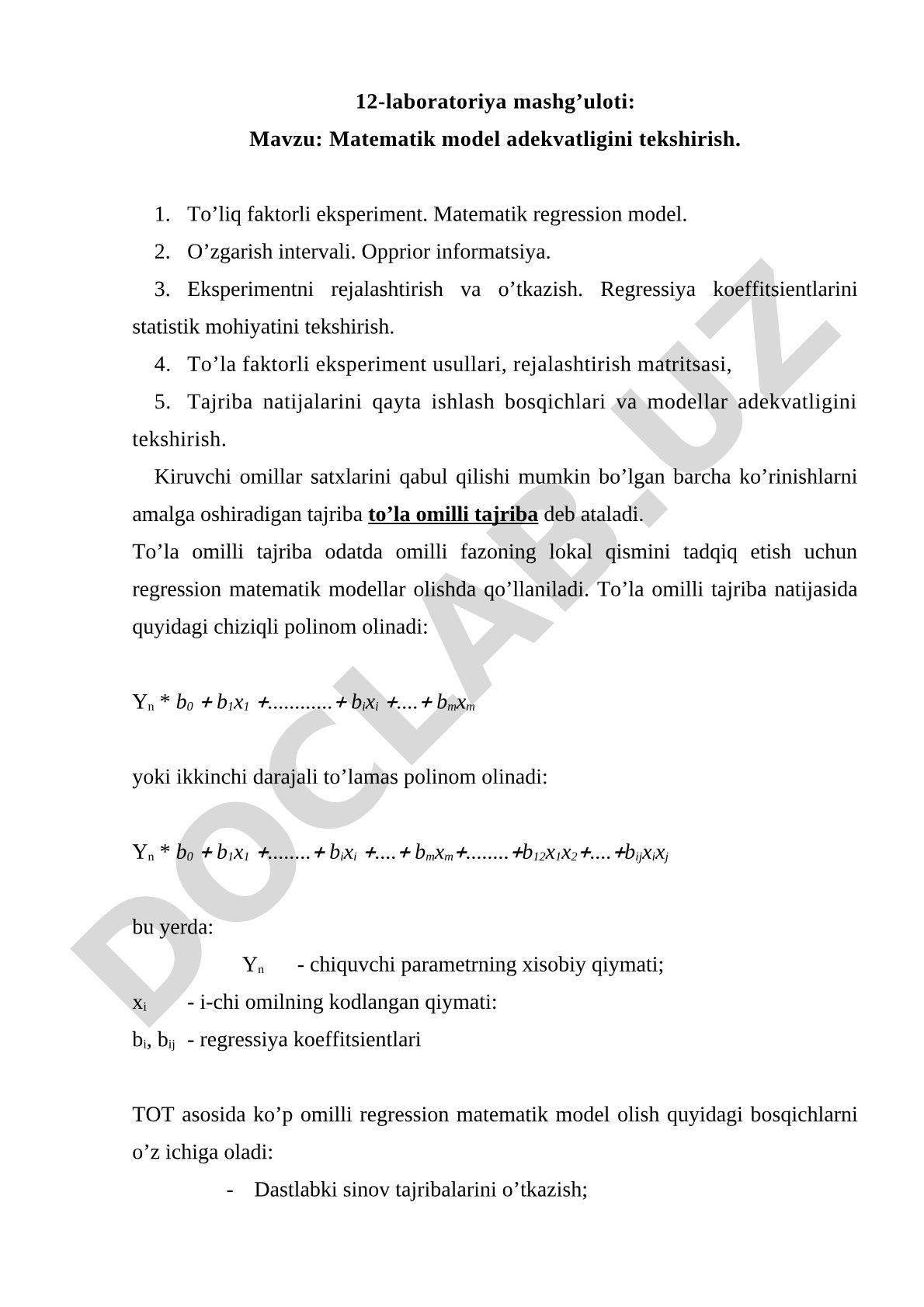 Matematik model adekvatligini tekshirish