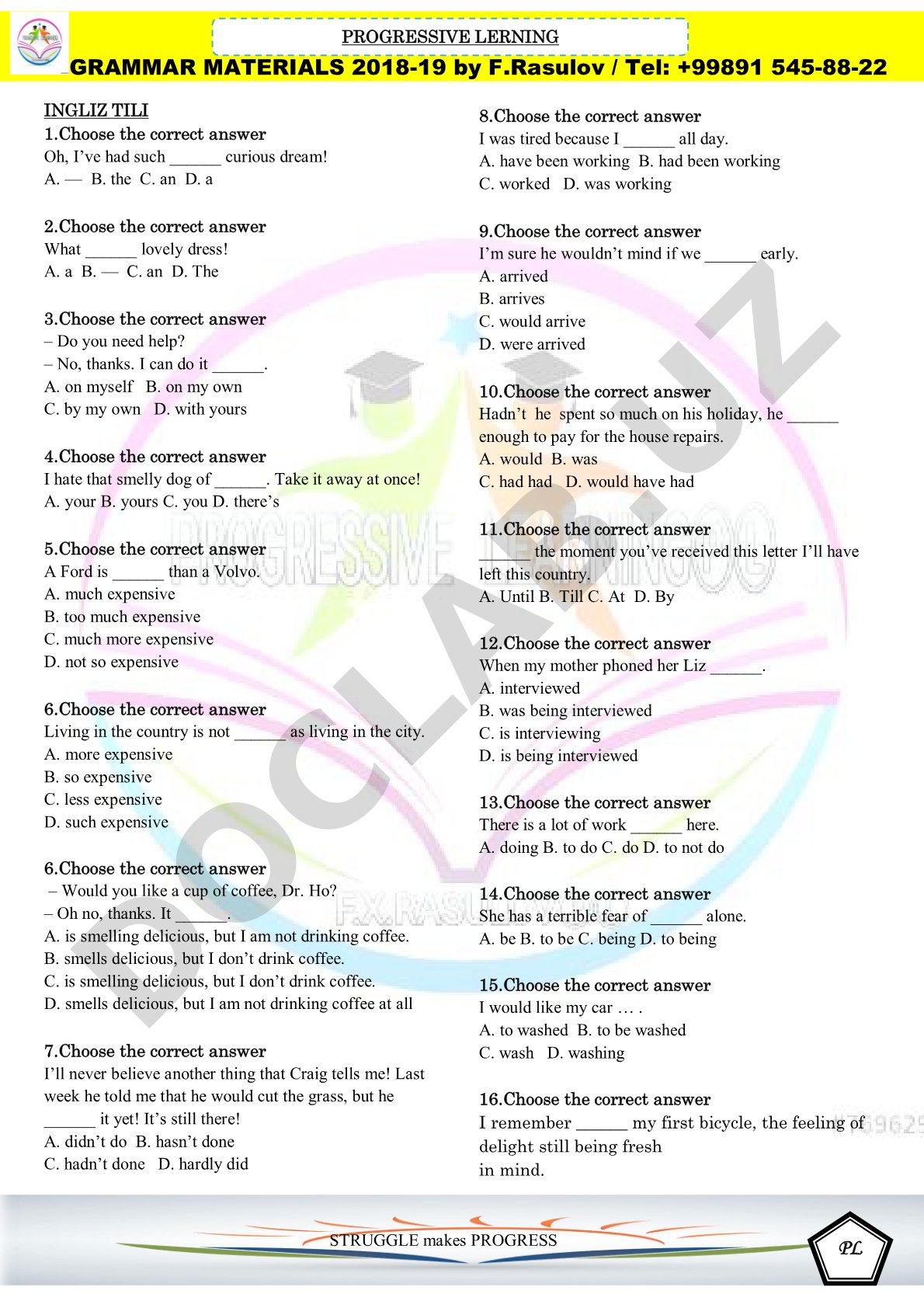 Grammar Materials 2018-19 by F.Rasulov