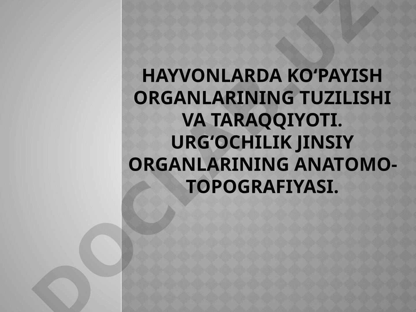Hayvonlarda ko‘payish organlarining tuzilishi va taraqqiyoti. Urg‘ochilik jinsiy organlarining anatomo-topografiyasi.