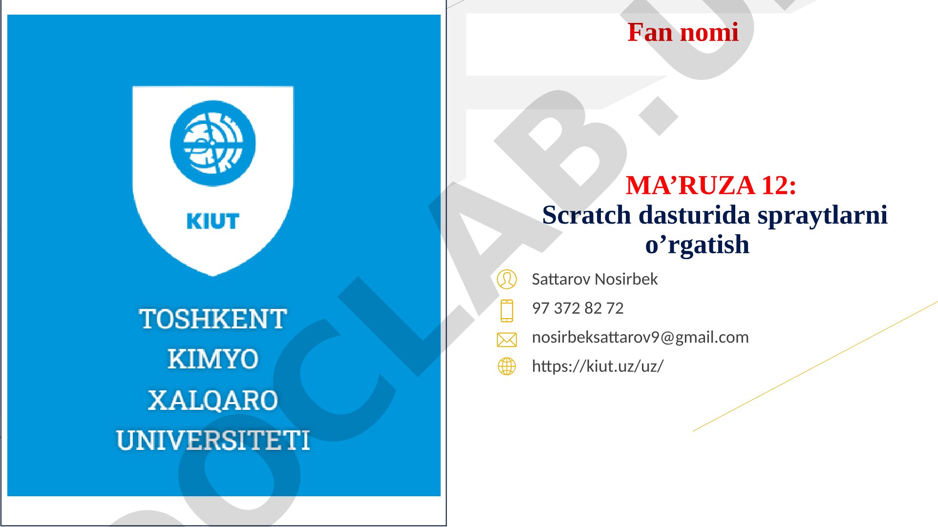 Ma’ruza 12: Scratch dasturida spraytlarni o’rgatish
