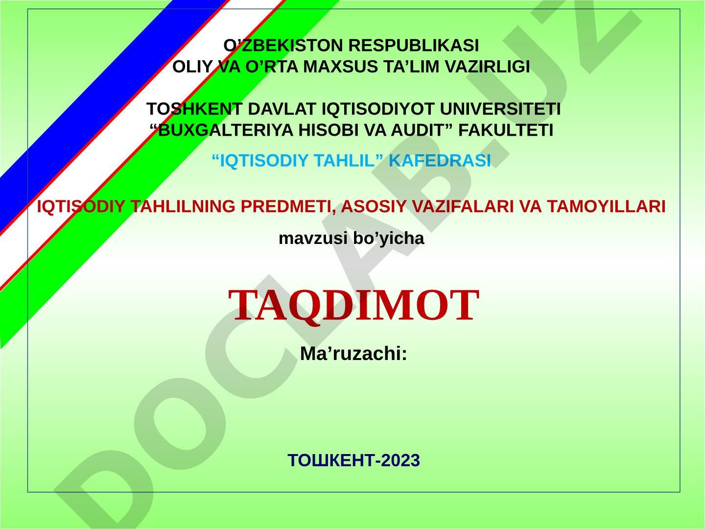 Iqtisodiy tahlilning predmeti, asosiy vazifalari va tamoyillari