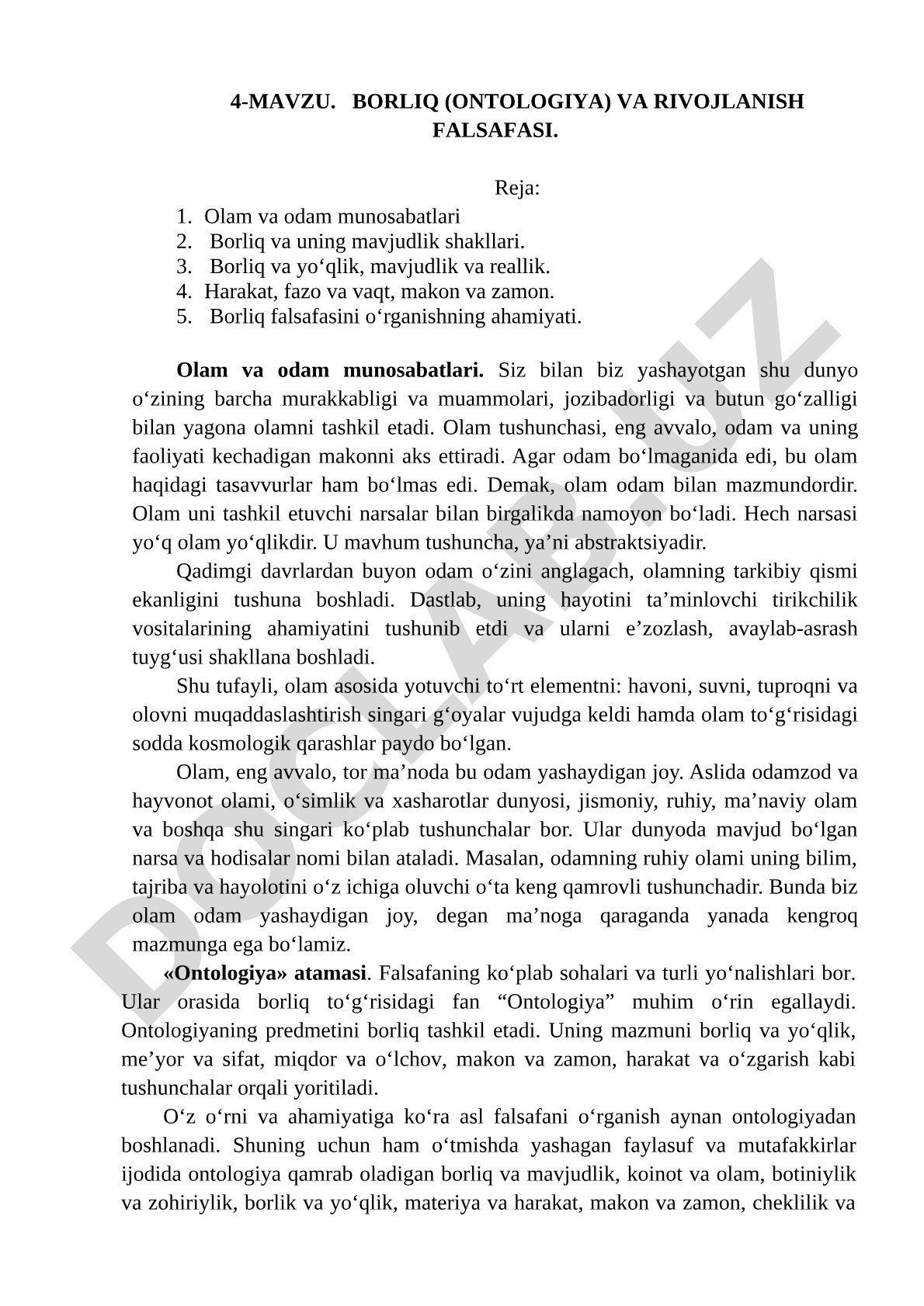 BORLIQ (ONTOLOGIYA) VA RIVOJLANISH FALSAFASI