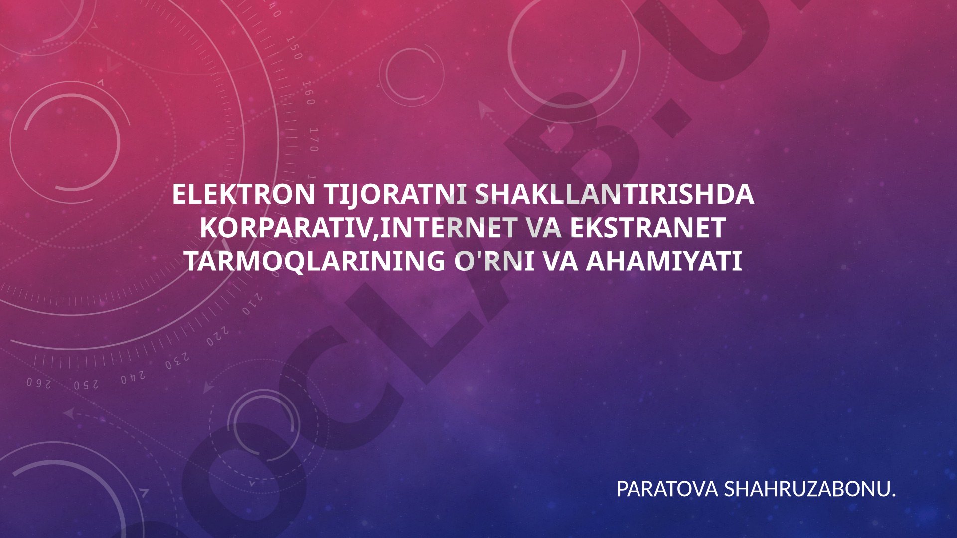 Elektron tijoratni shakllantirishda korparativ, internet va ekstranet tarmoqlarining o'rni va ahamiyati