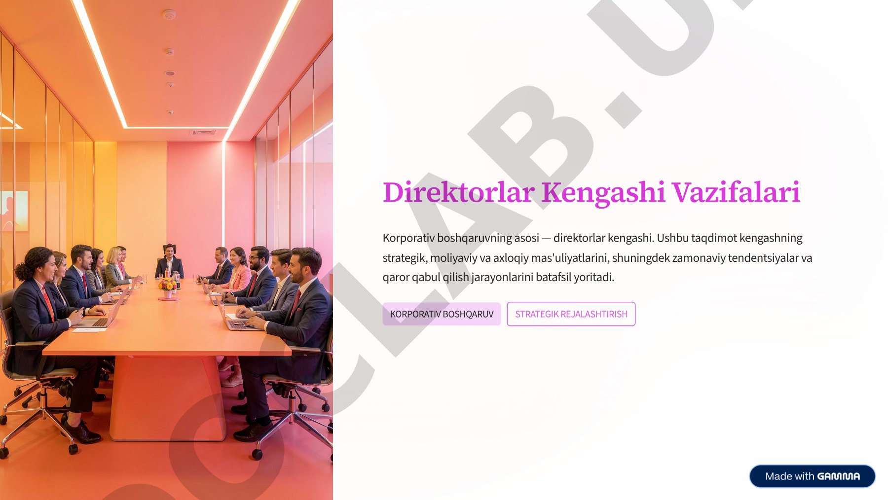 Direktorlar kengashi vazifalari va korporativ boshqaruv