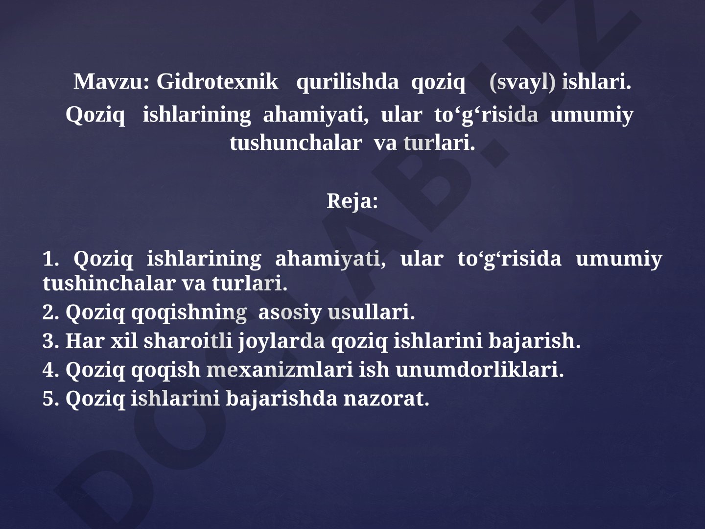 Gidrotexnik qurilishda qoziq (svayl) ishlari