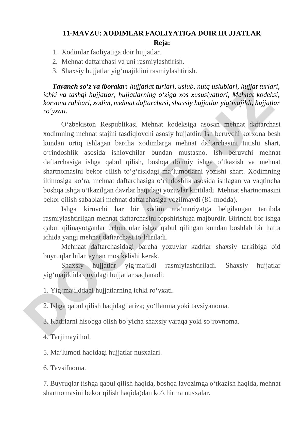 Xodimlar faoliyatiga doir ish yuritish