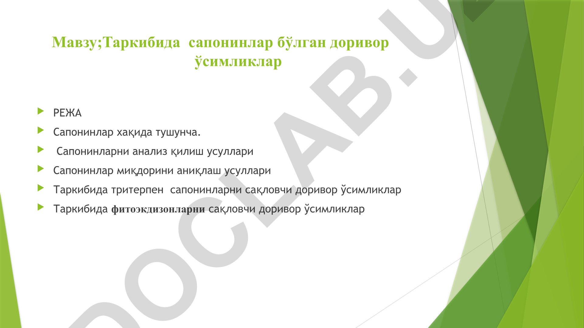 Таркибида сапонинлар бўлган доривор ўсимликлар