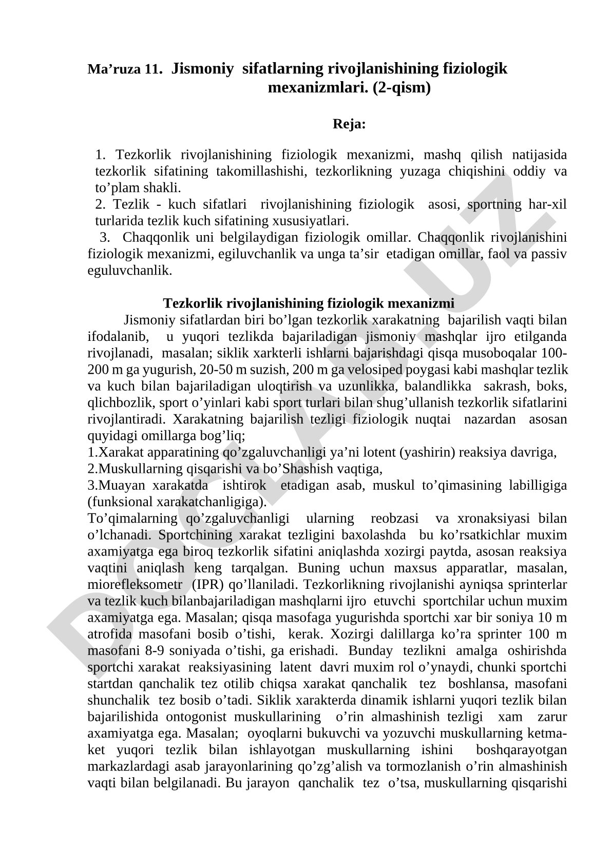 Jismoniy sifatlarning rivojlanishining fiziologik mexanizmlari (2-qism)