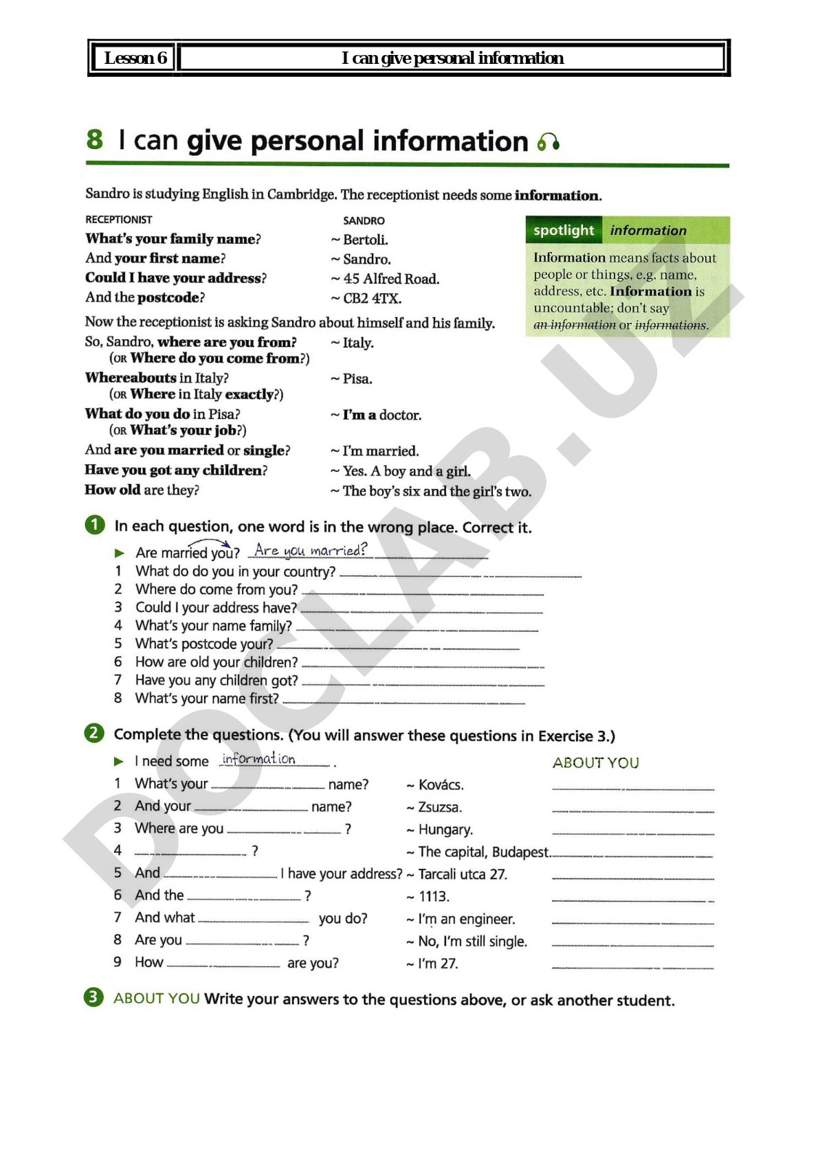 I can give personal information