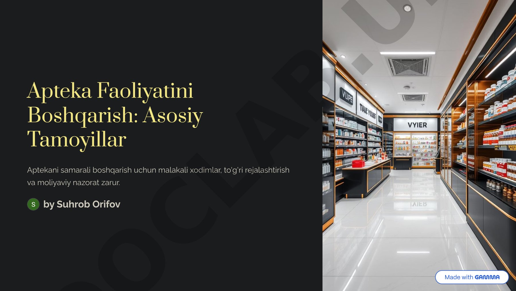 Apteka Faoliyatini Boshqarish: Asosiy Tamoyillar
