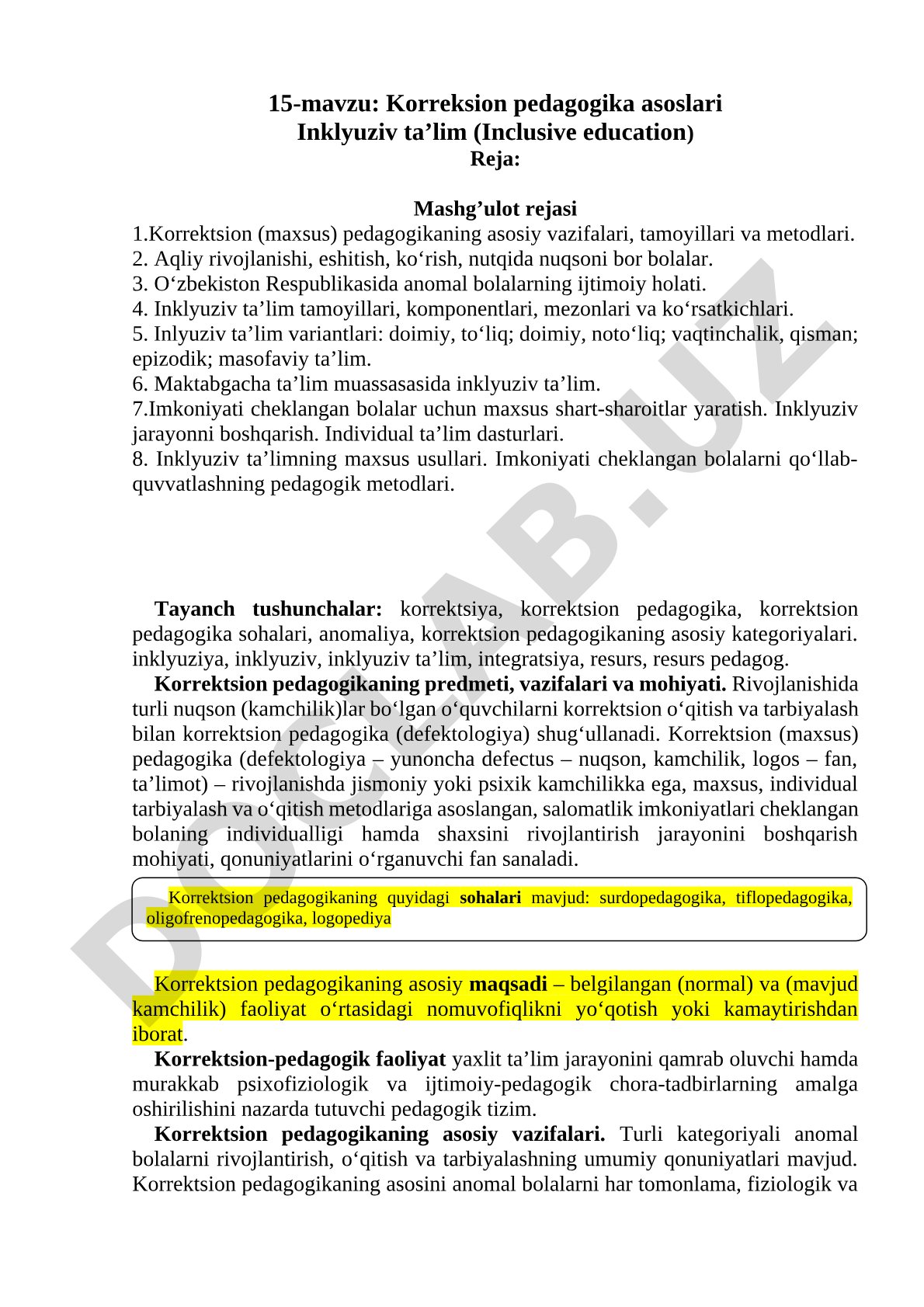 Korreksion pedagogika asoslari Inklyuziv ta’lim