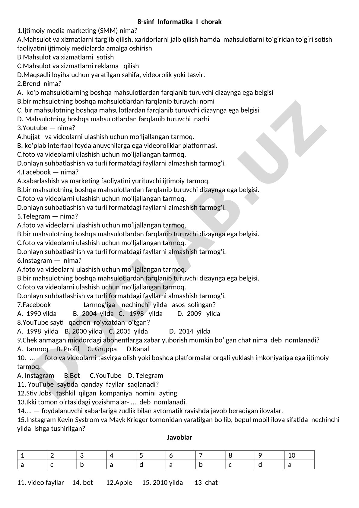 8-sinf Informatika I chorak