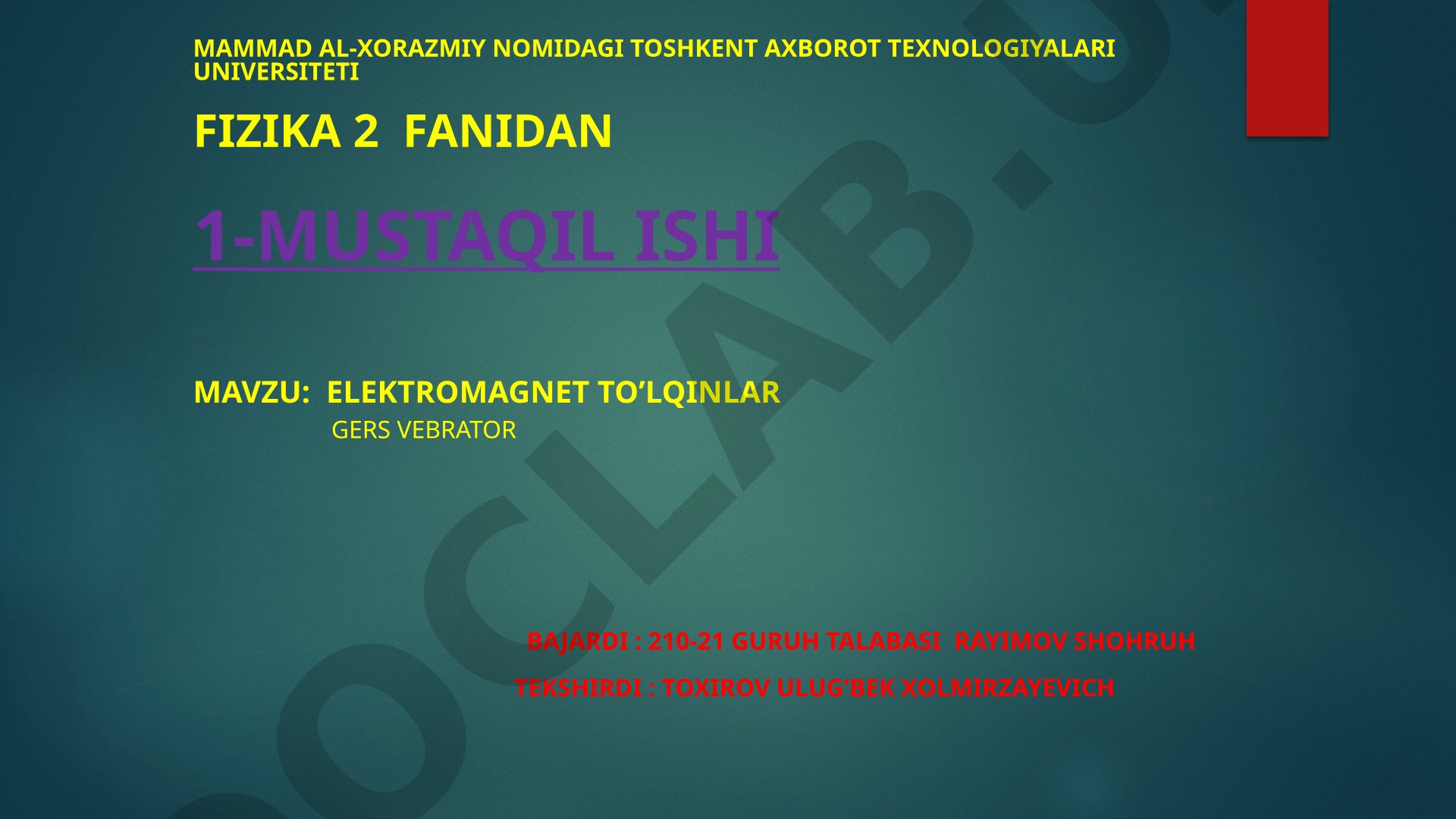 Elektromagnet to'lqinlar Gers vibrator