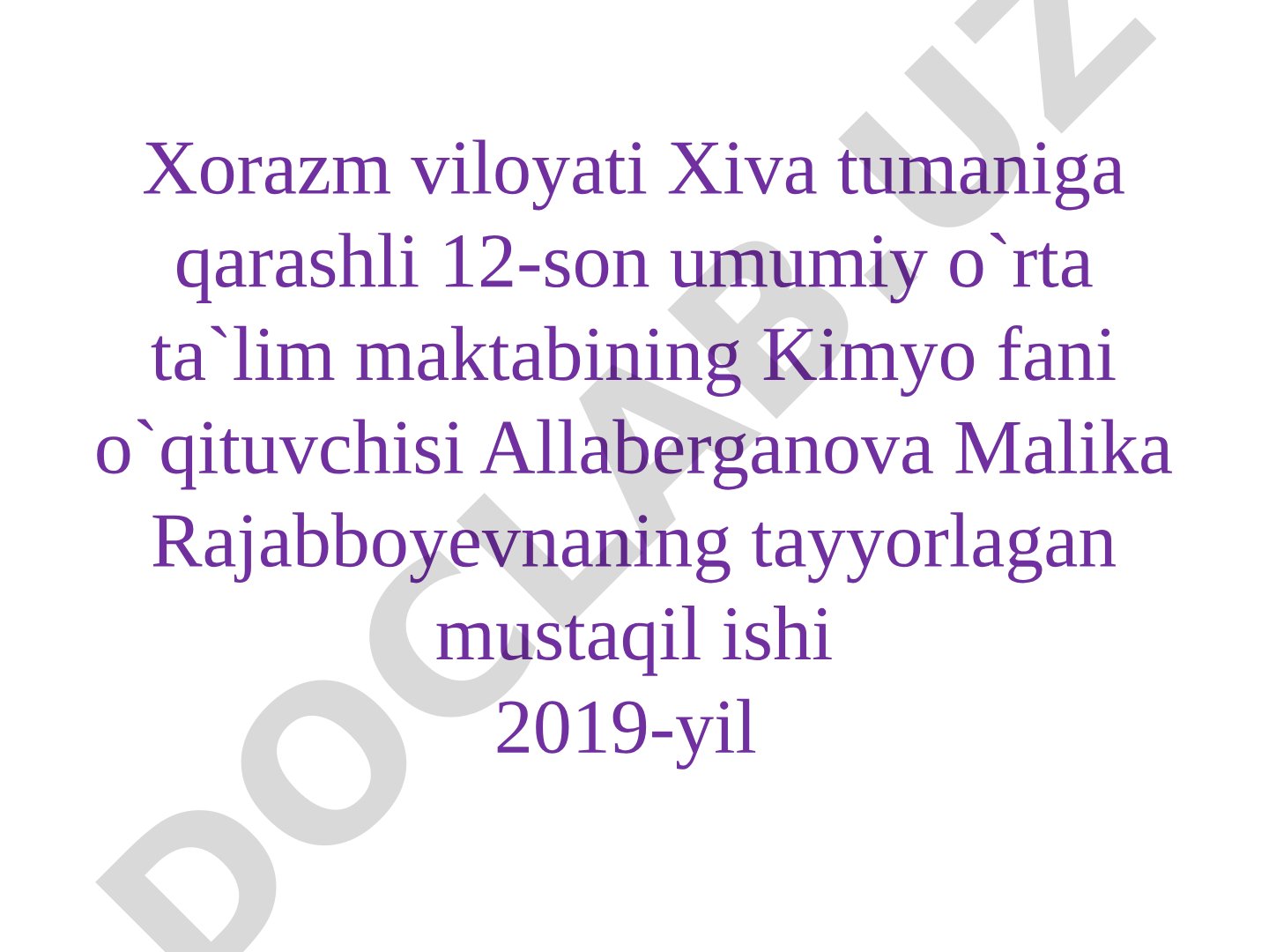 Kimyo fanidan boshlang'ich sinflar uchun boshqotirma mashqlari to'plami