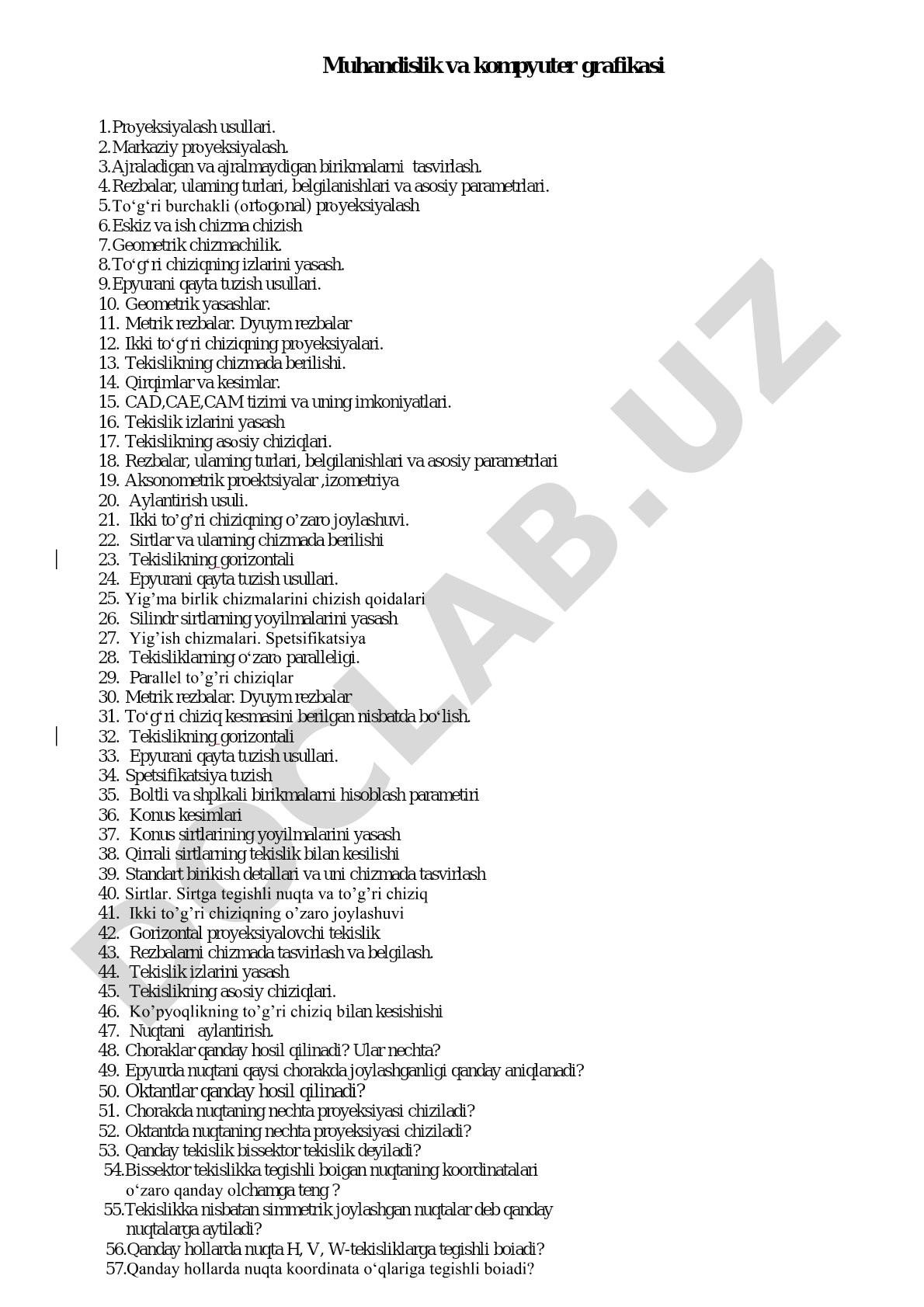 Muhandislik va kompyuter grafikasi mavzulari