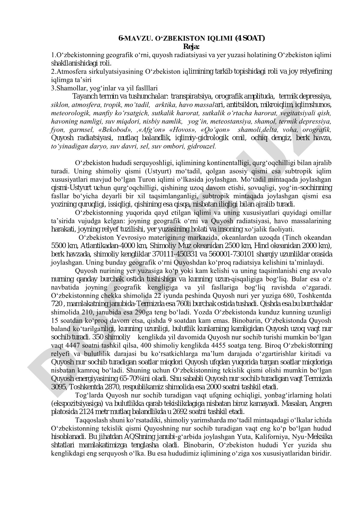 O‘ZBEKISTON IQLIMI