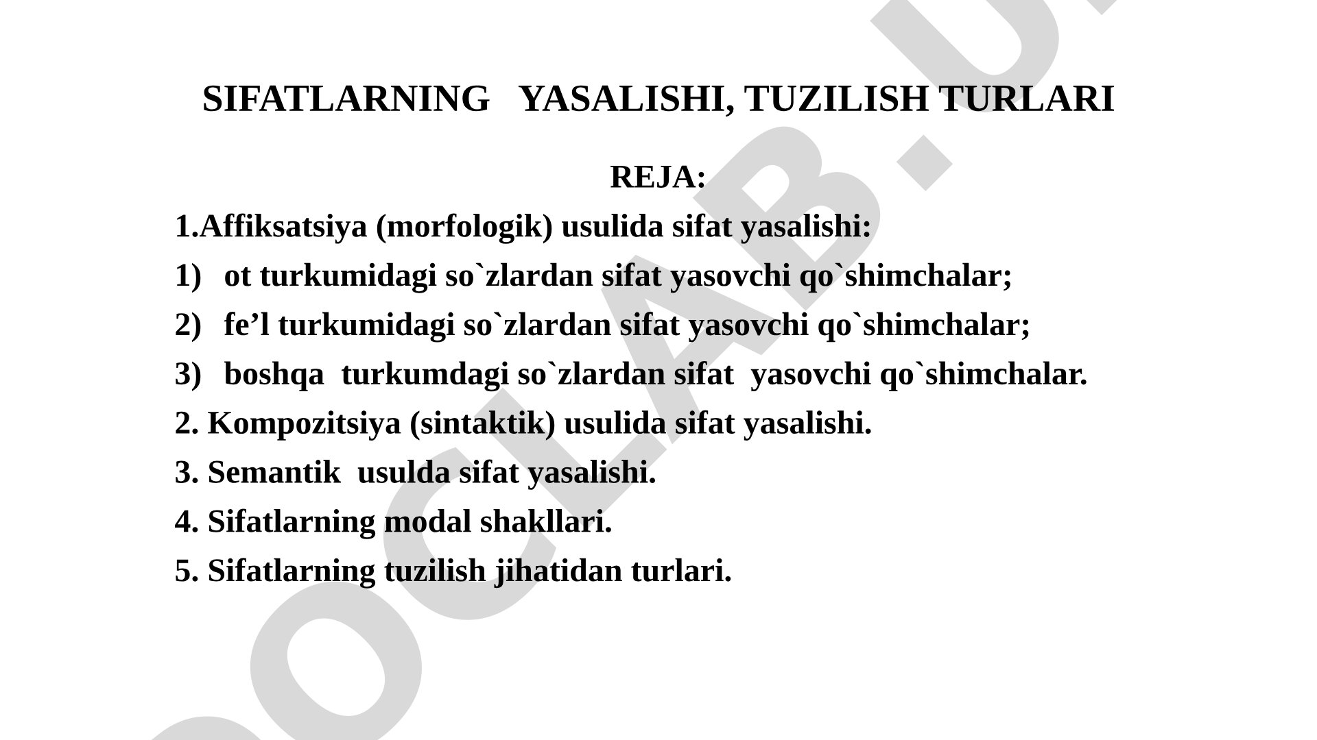 Sifatlarning yasalishi va tuzilish turlari