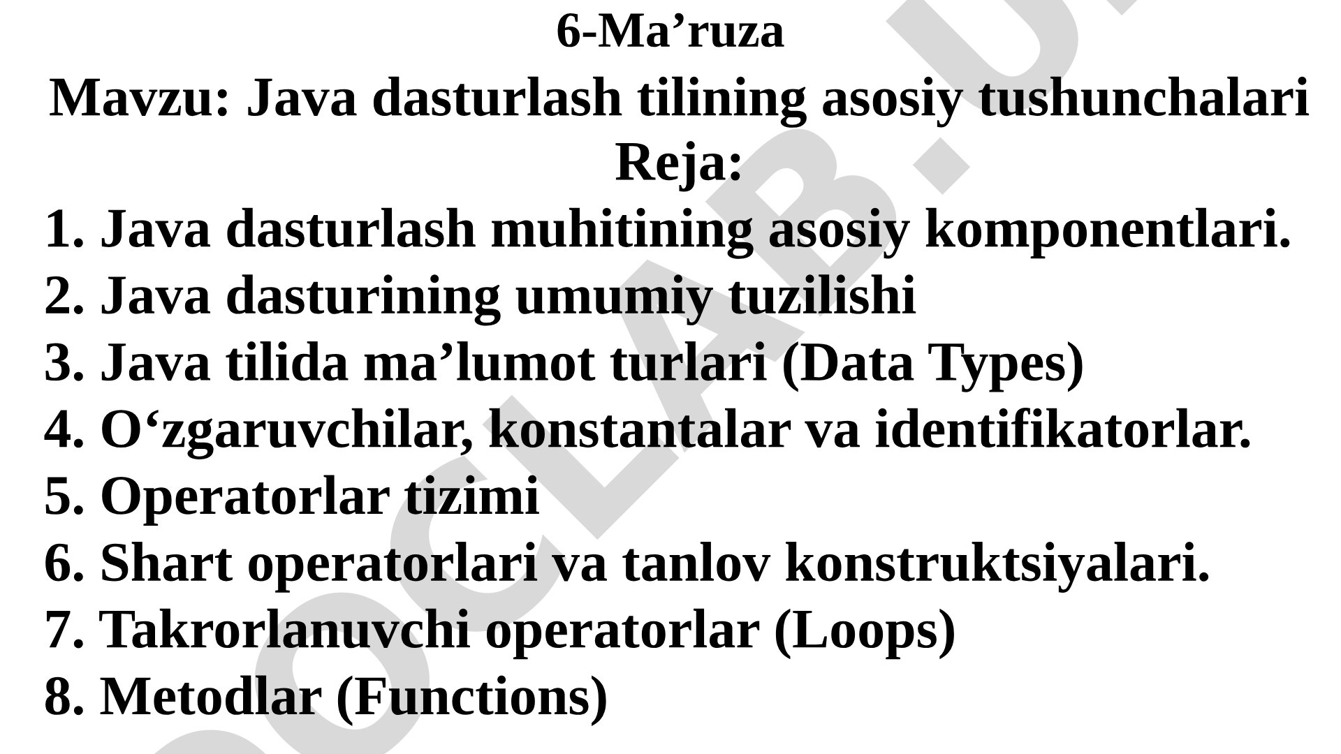 Java dasturlash tilining asosiy tushunchalari