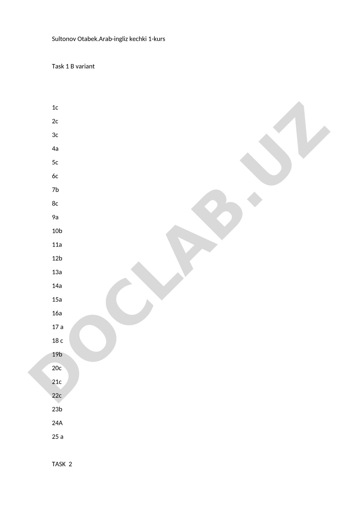 Ingliz tili testi B variant javoblari