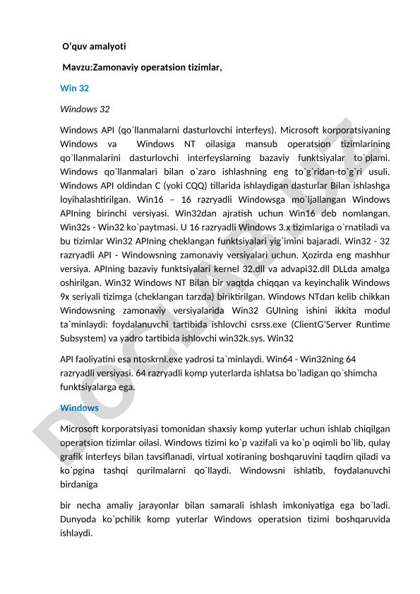Zamonaviy operatsion tizimlar va Windows API