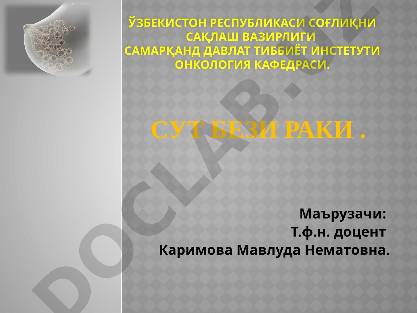 Сут бези раки касаллиги, анатомияси, этиологияси ва хавф омиллари ҳақида маълумот