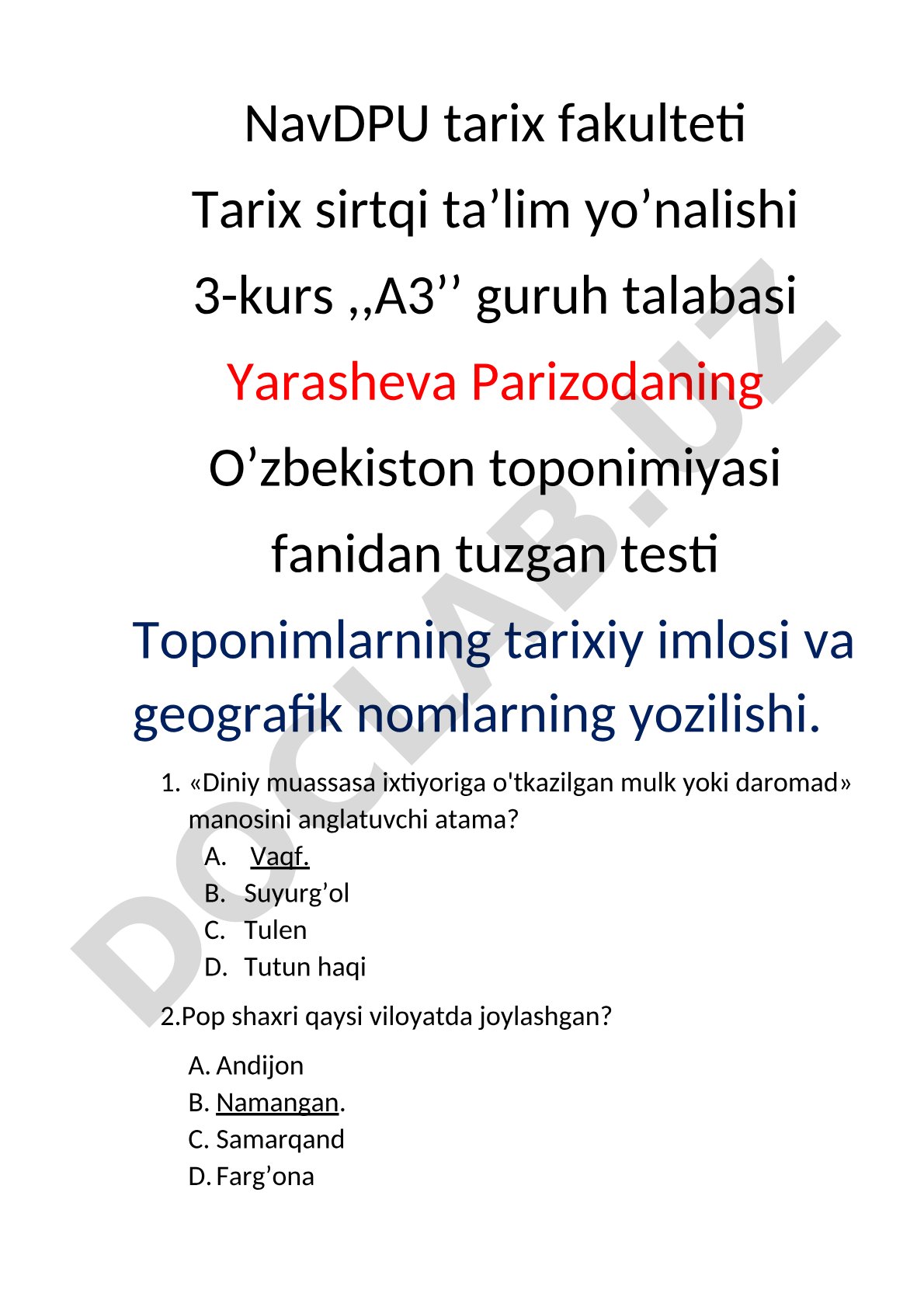 Toponimlarning tarixiy imlosi va geografik nomlarning yozilishi