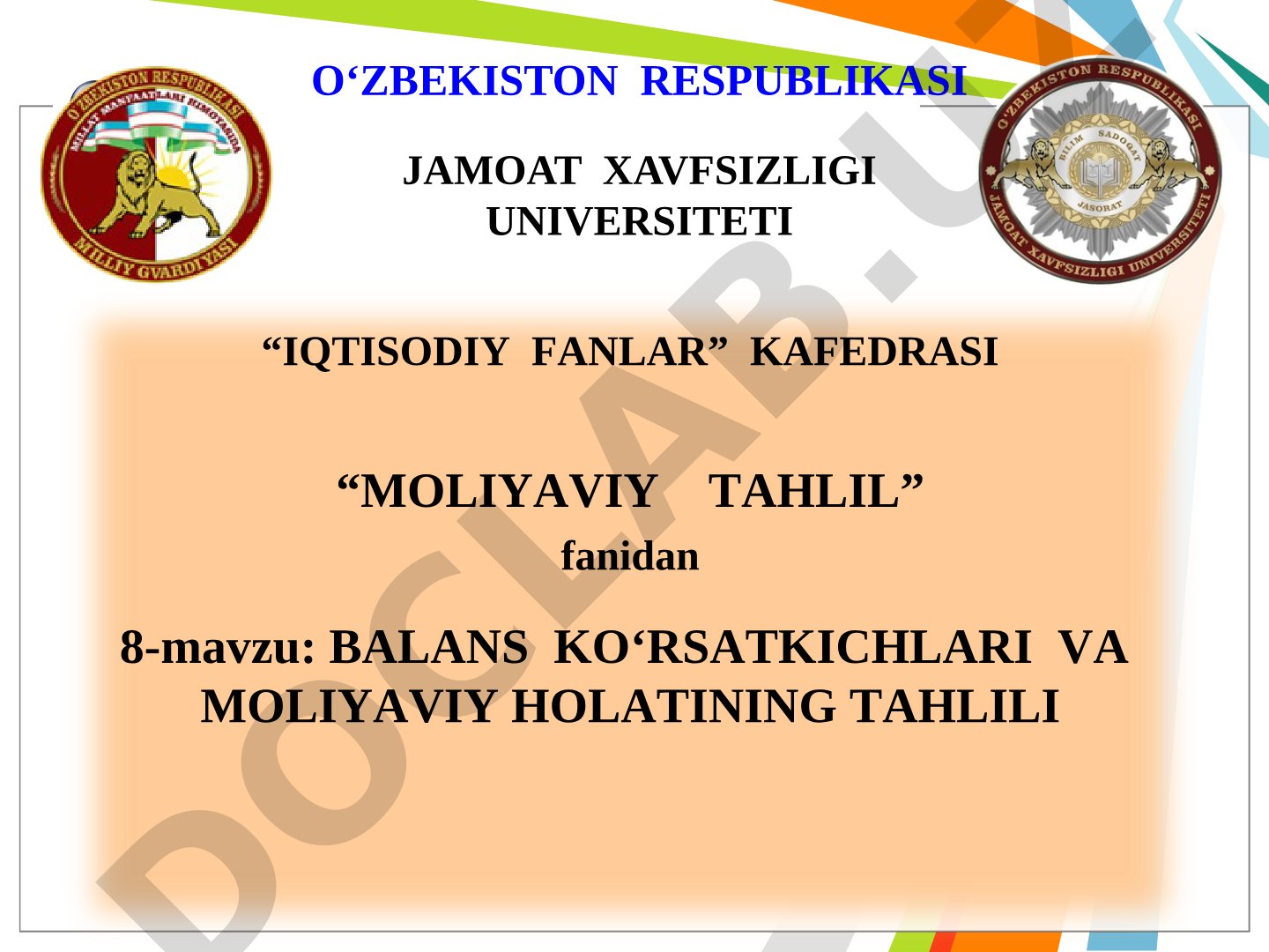 Balans ko'rsatkichlari va moliyaviy holatining tahlili