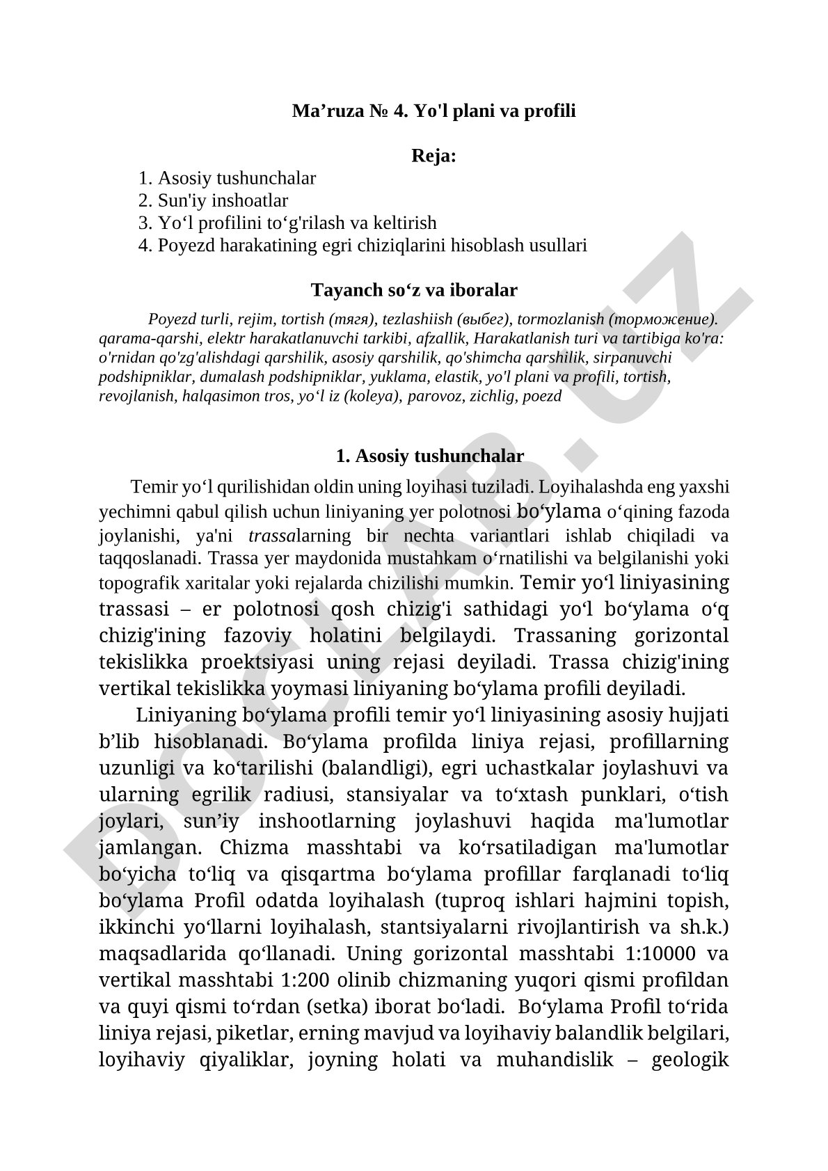 Yo'l plani va profili