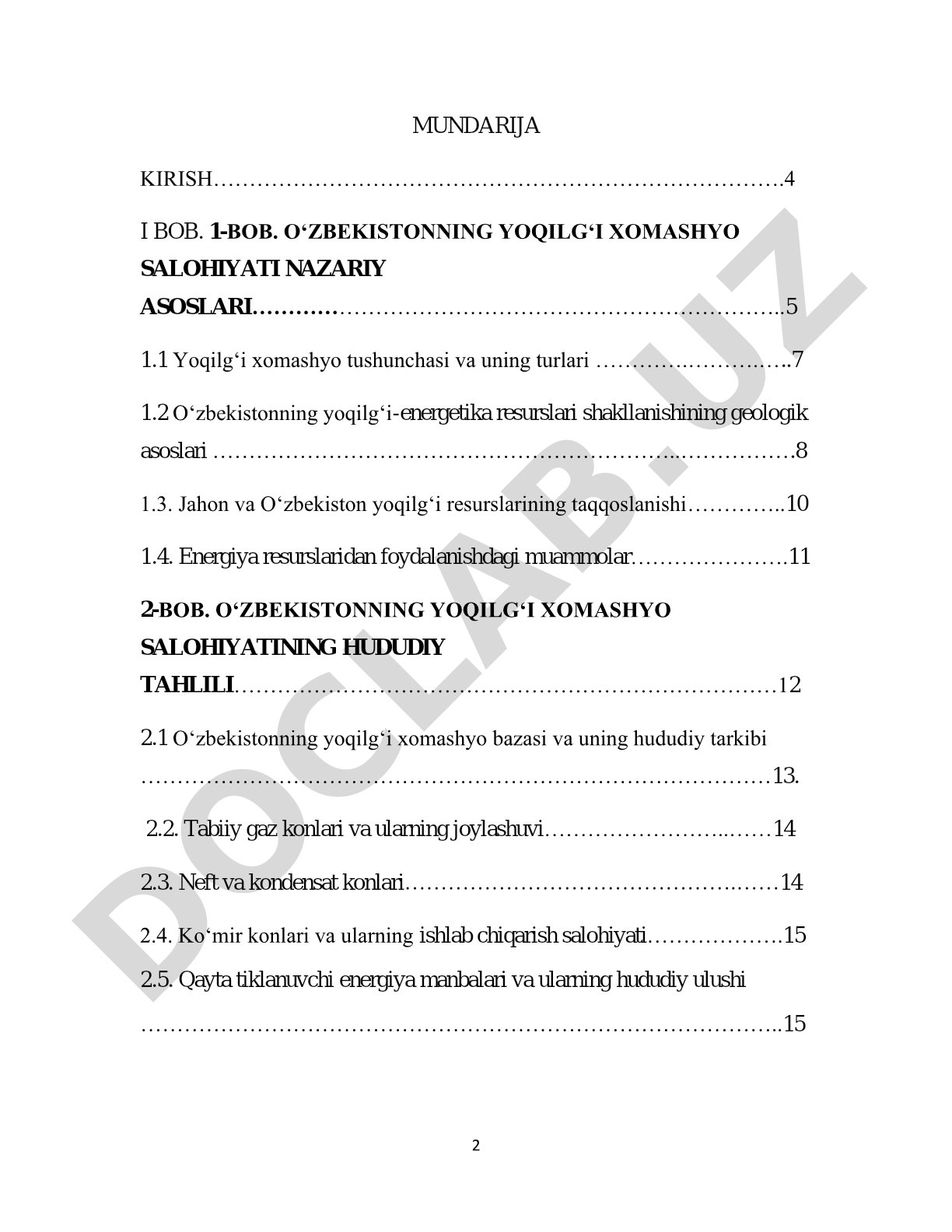 O‘zbekistonning yoqilg‘i xomashyo salohiyati va uning hududiy tarkibi