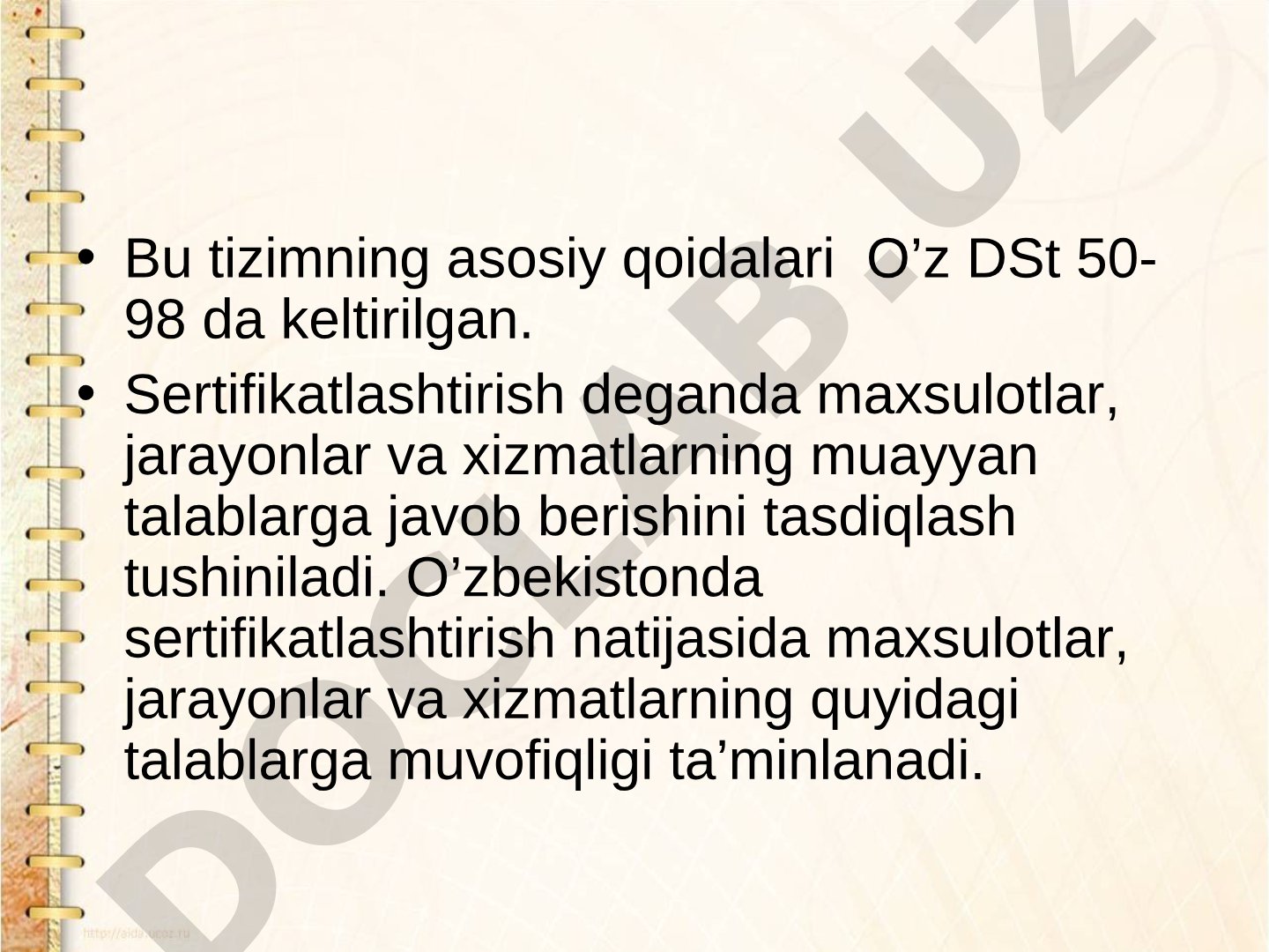 Sertifikatlashtirish tizimining asosiy qoidalari va sifatni boshqarish