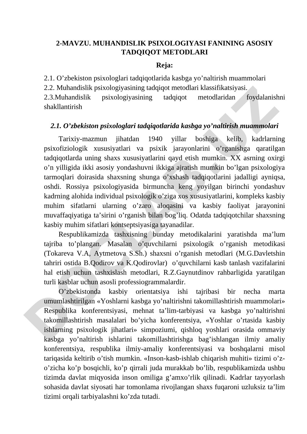 Muhandislik psychologiyasi fanining asosiy tadqiqot metodlari