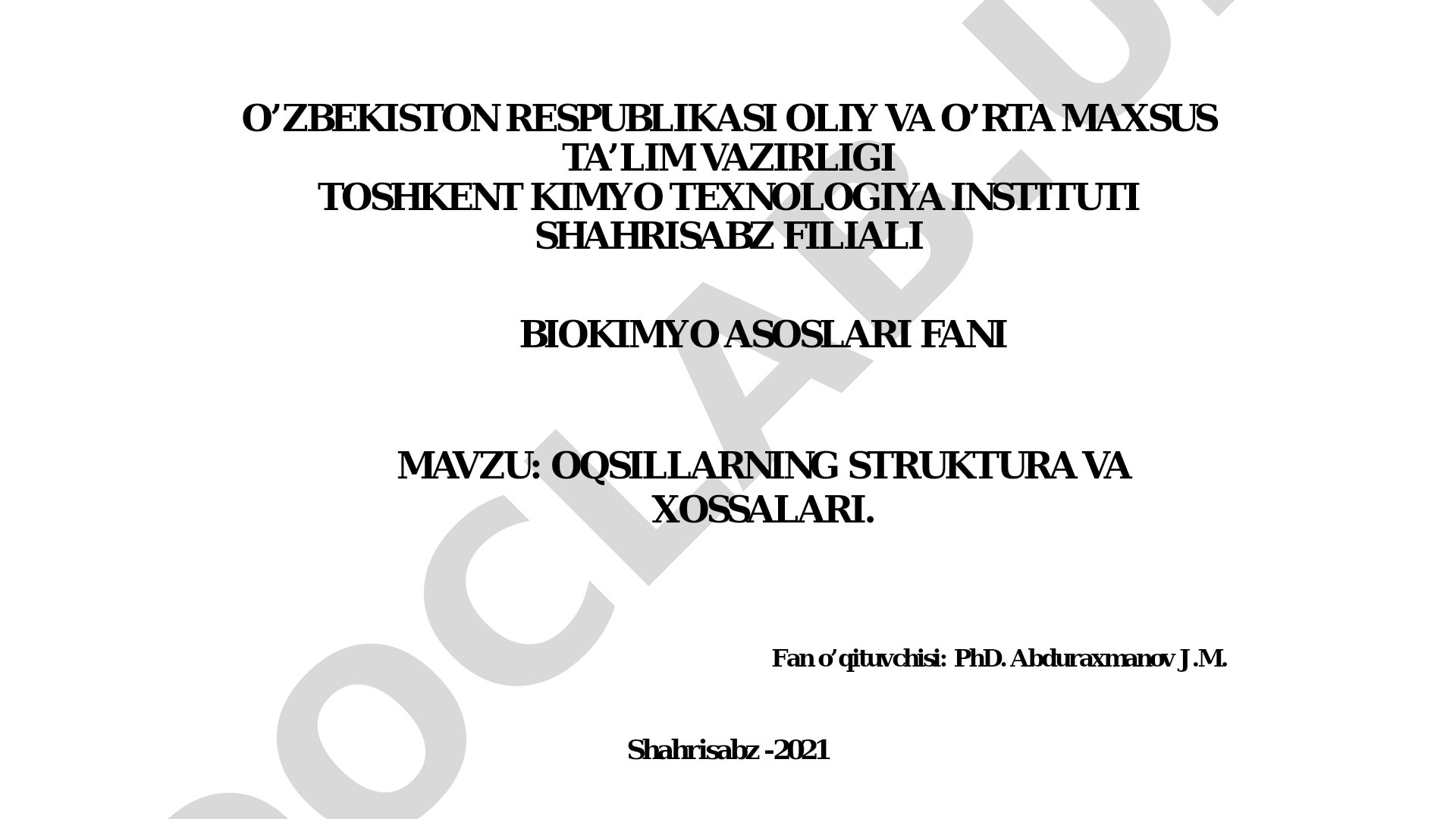 Oqsillarning struktura va xossalari
