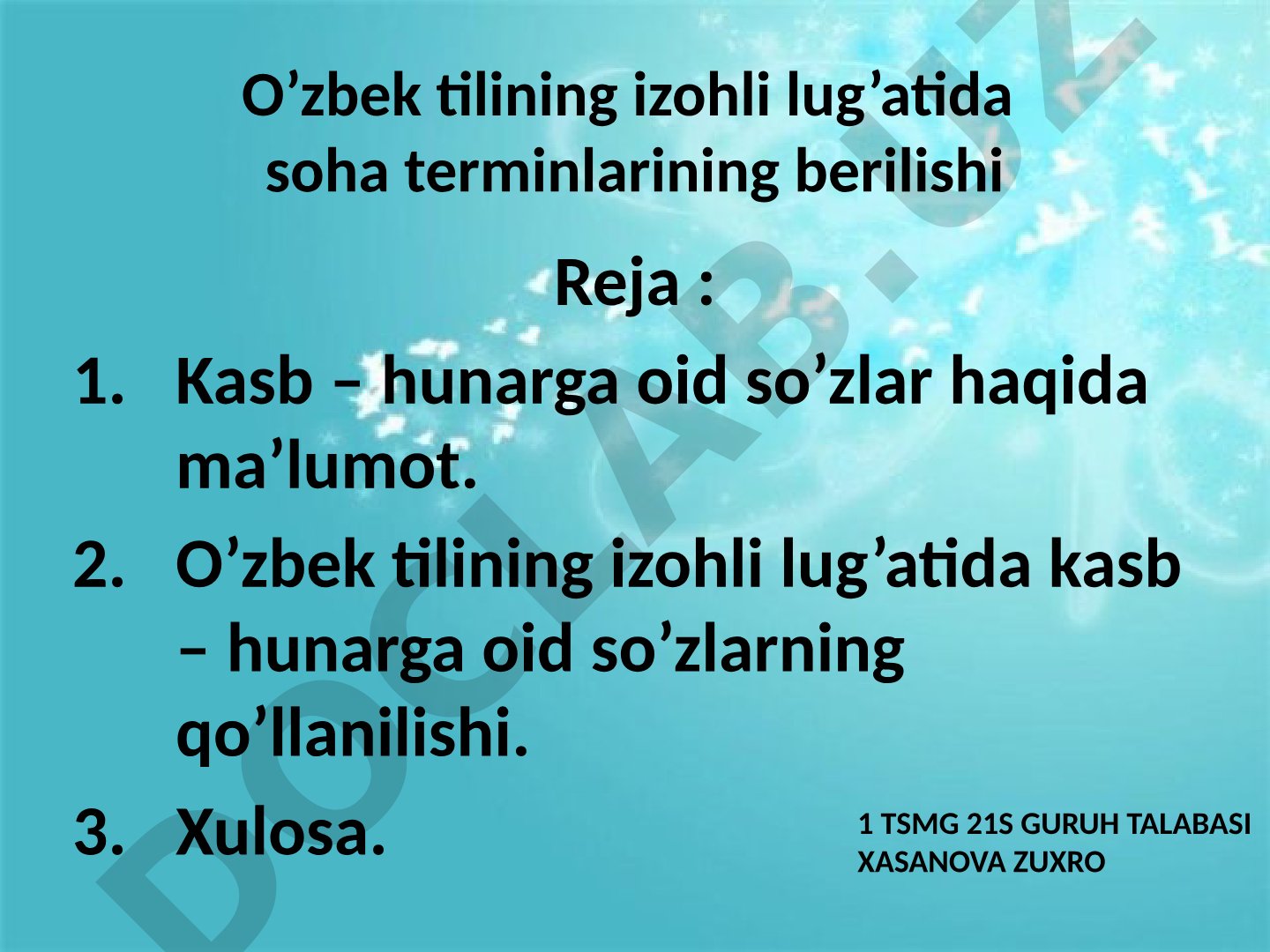 O'zbek tilining izohli lug'atida soha terminlarining berilishi