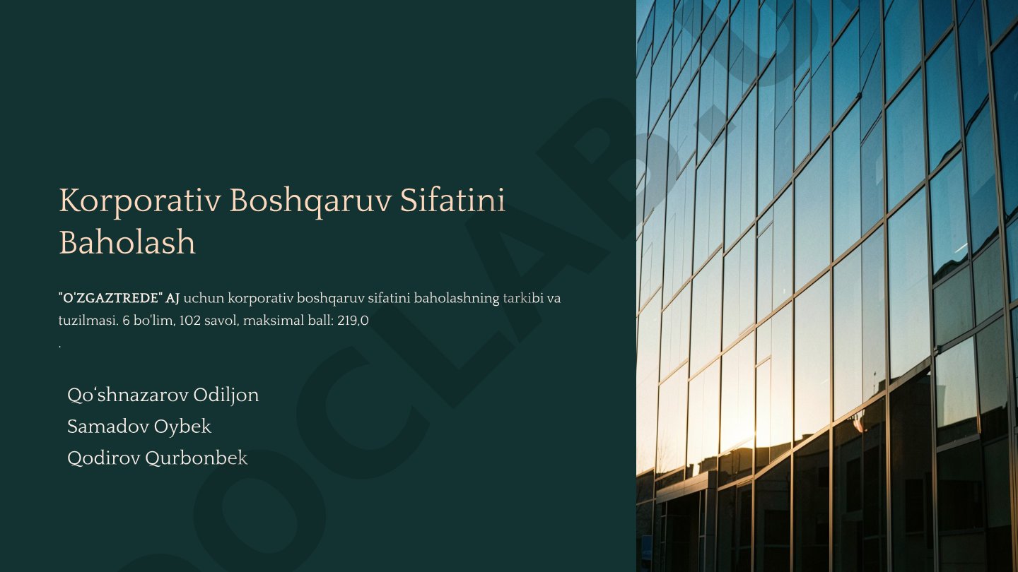 Korporativ Boshqaruv Sifatini Baholash O'ZGAZTREDE AJ