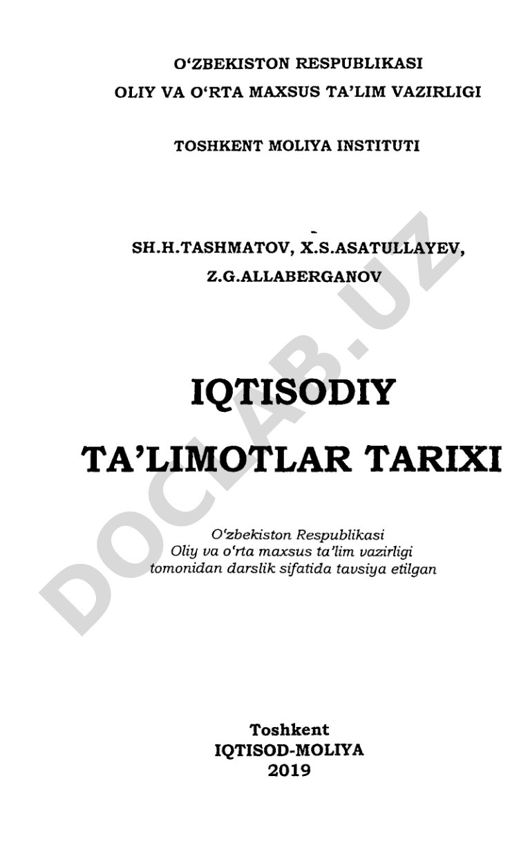 Iqtisodiy ta'limotlar tarixi fanidan darslik