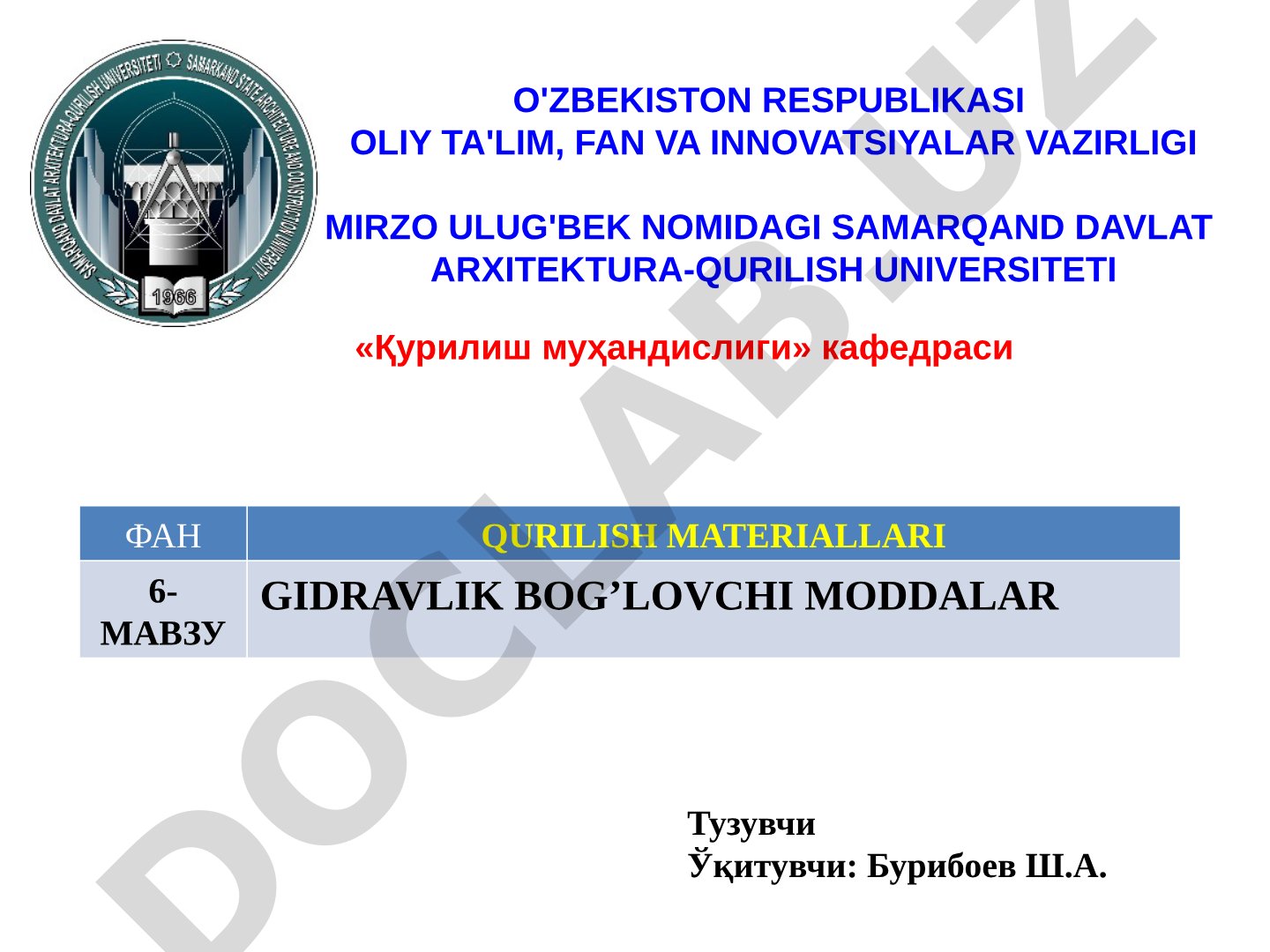 Gidravlik ohak, romansement, portlandsement va boshqa bog'lovchi moddalar xususiyatlari