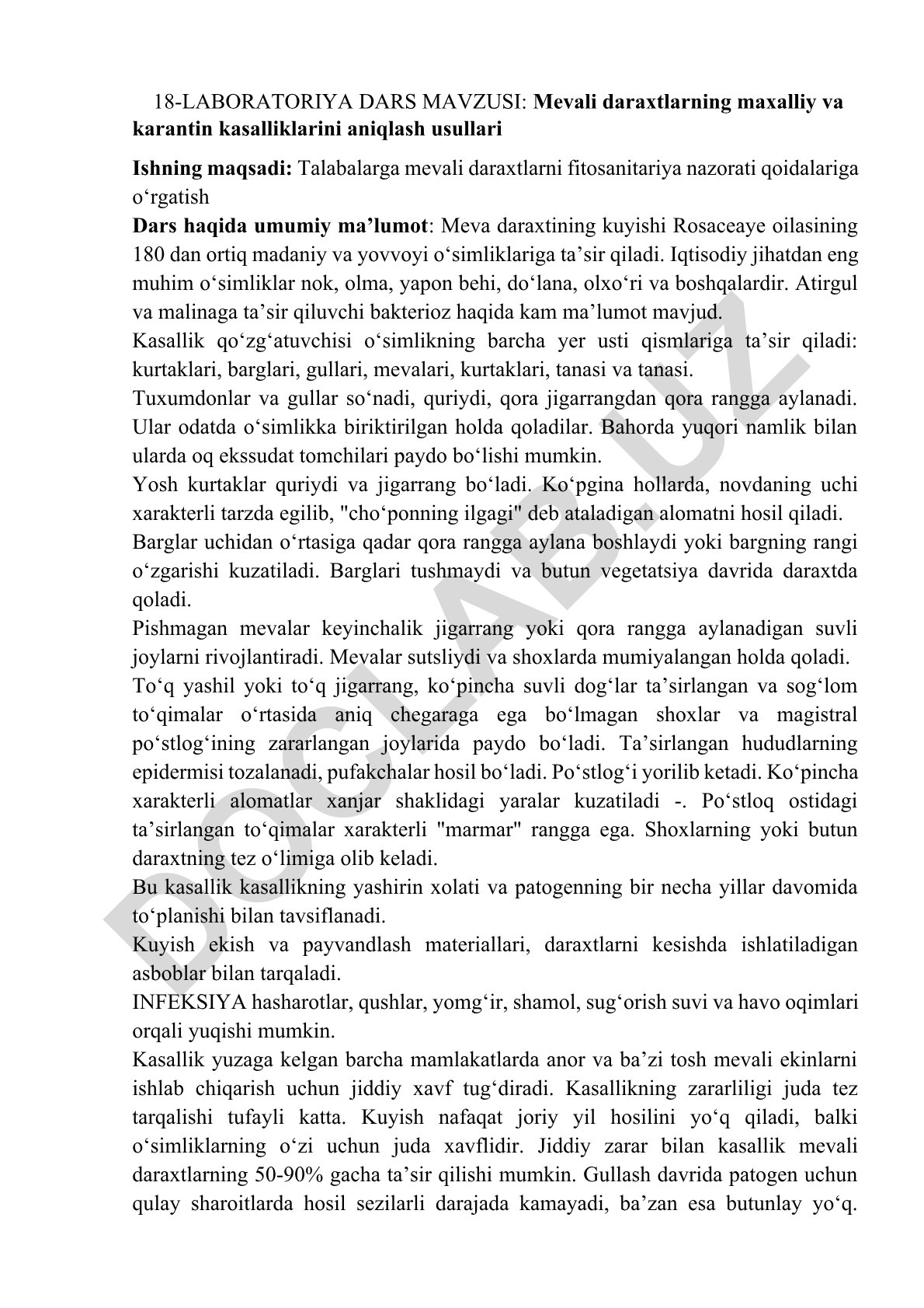 Mevali daraxtlarning maxalliy va karantin kasalliklarini aniqlash usullari