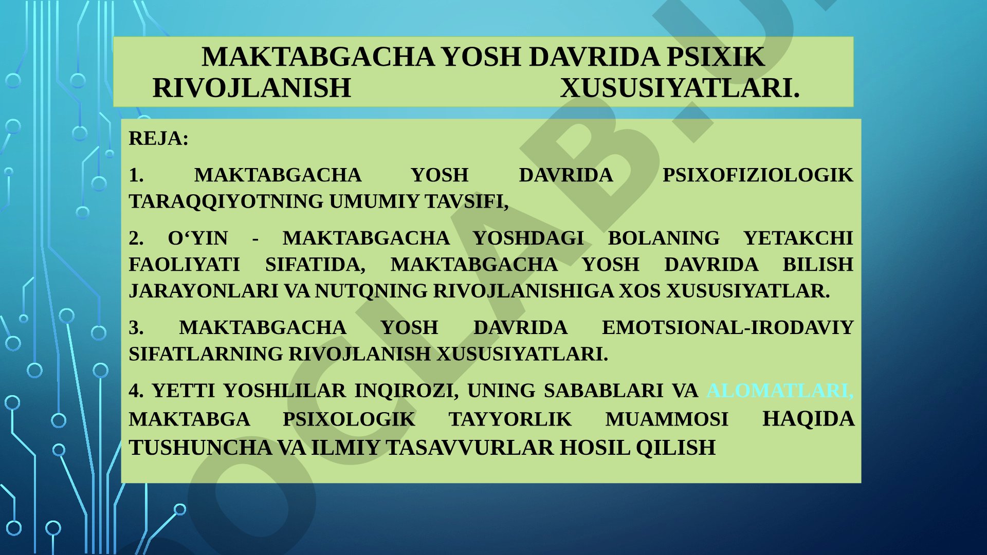 Maktabgacha yosh davrida psixik rivojlanish xususiyatlari